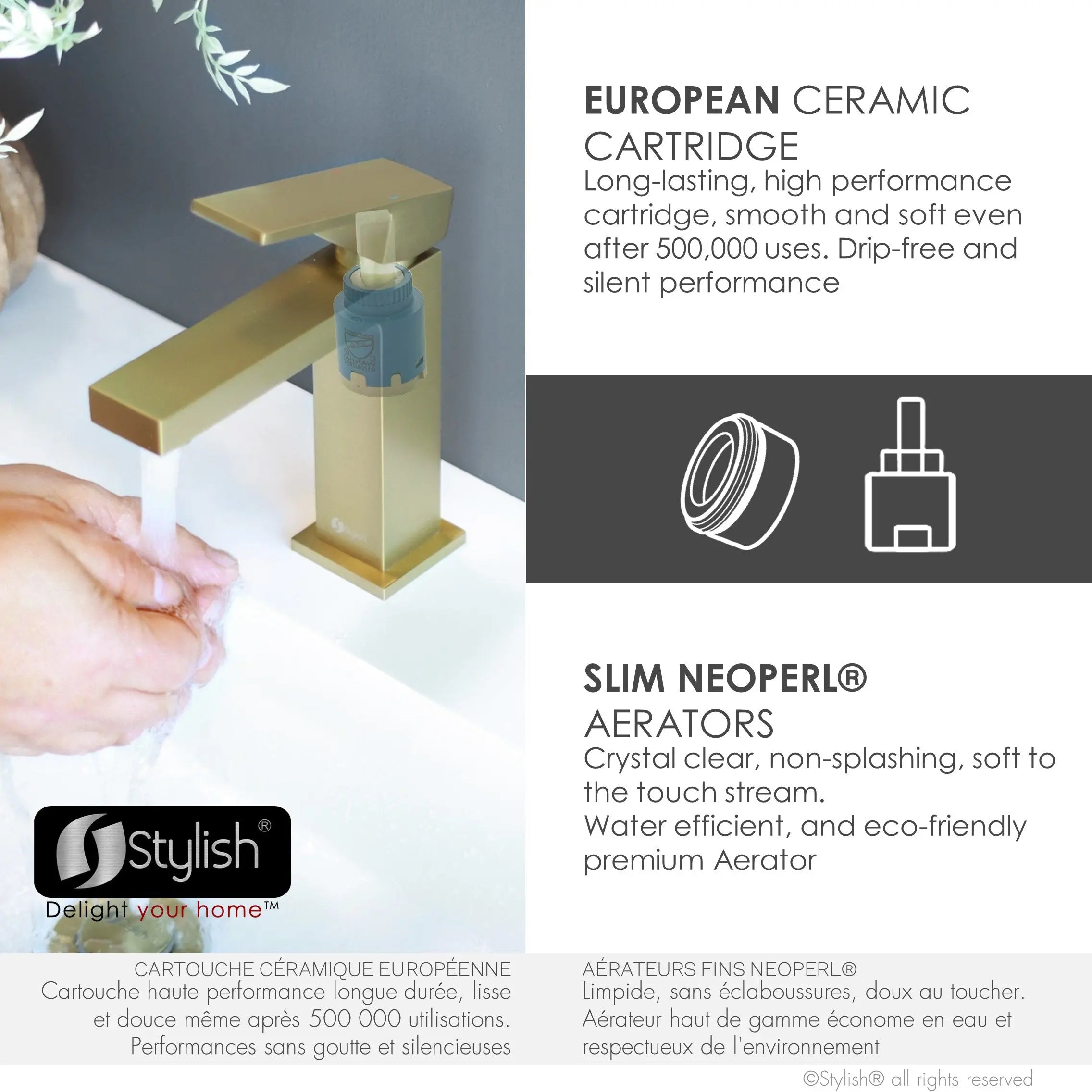 STYLISH Single Handle Bathroom Faucet for Single Hole Brass Basin Mixer Tap, Brushed Gold Finish B-112G - Plumbing Market