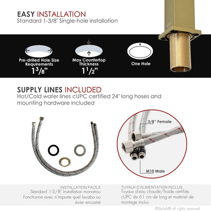 STYLISH Single Handle Bathroom Faucet for Single Hole Brass Basin Mixer Tap, Brushed Gold Finish B-112G - Plumbing Market