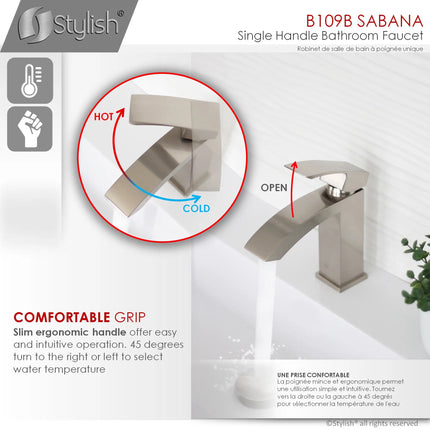 STYLISH Single Handle Bathroom Faucet for Single Hole Brass Basin Mixer Tap, Brushed Nickel Finish B-109B - Plumbing Market