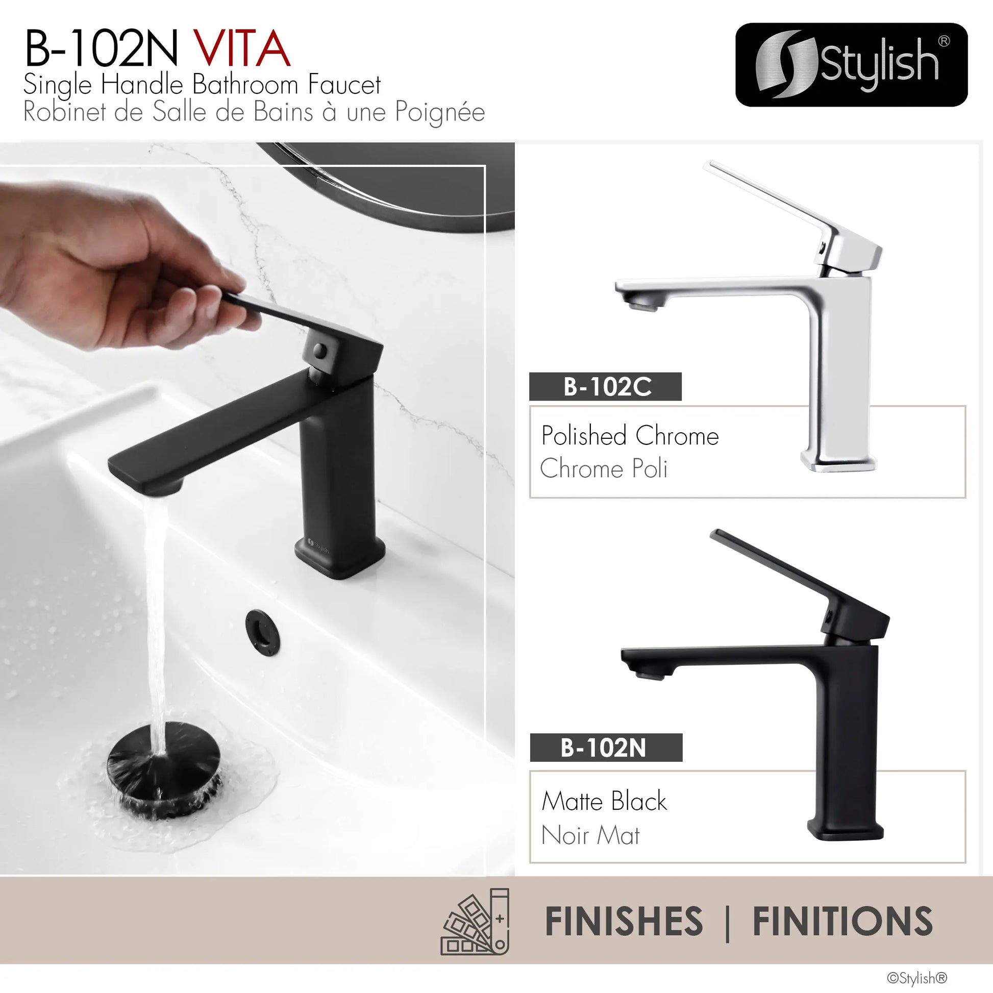 STYLISH Single Handle Bathroom Faucet for Single Hole Brass Basin Mixer Tap, Matte Black Finish  B-102N - Plumbing Market