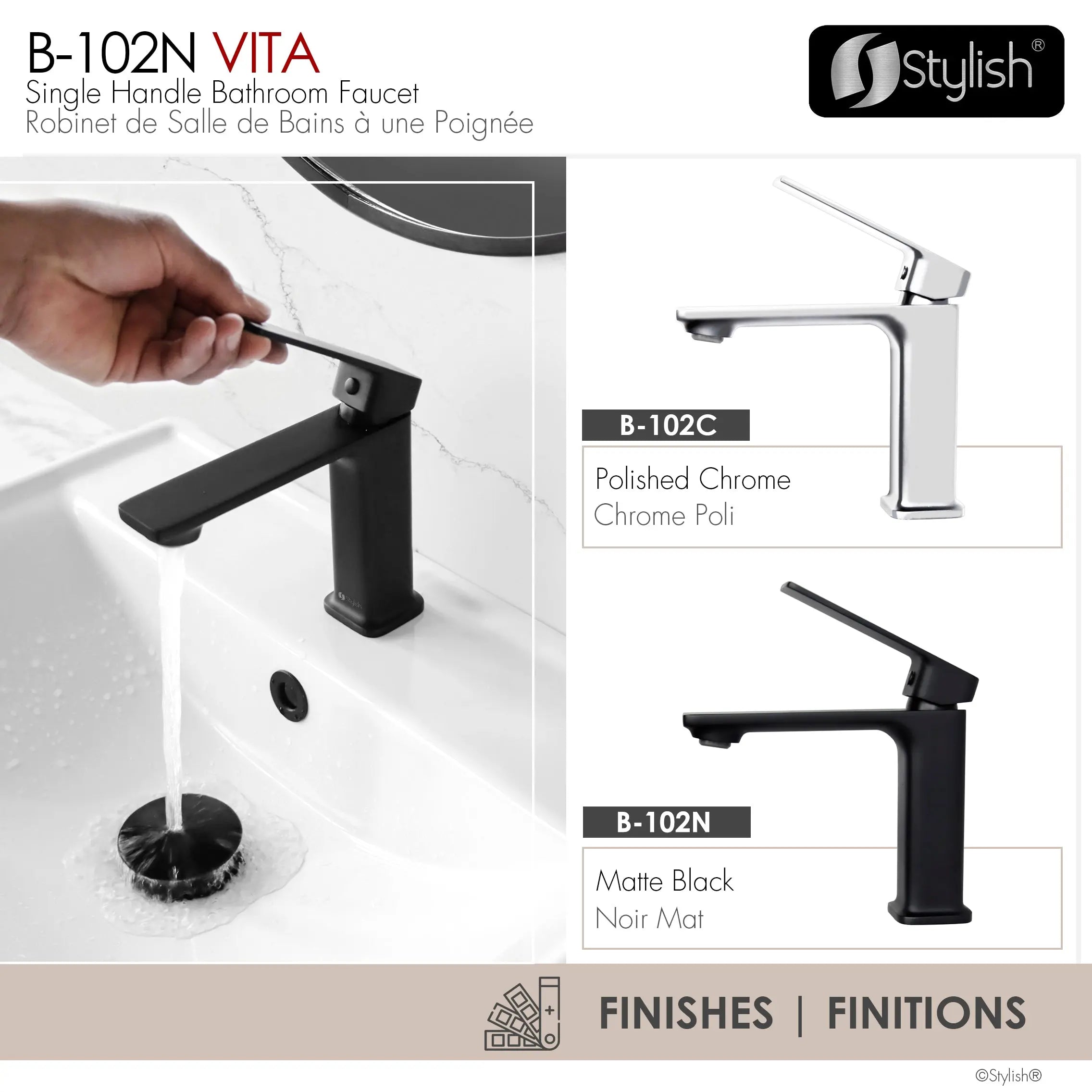 STYLISH Single Handle Bathroom Faucet for Single Hole Brass Basin Mixer Tap, Matte Black Finish  B-102N - Plumbing Market