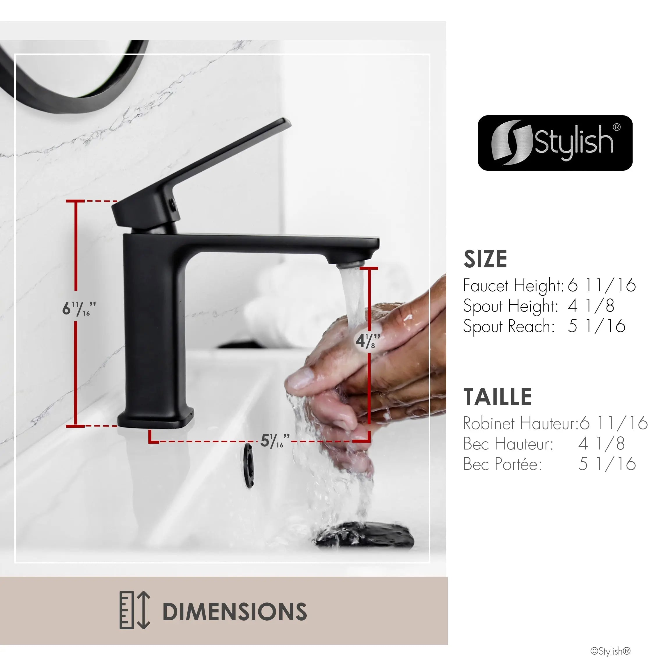 STYLISH Single Handle Bathroom Faucet for Single Hole Brass Basin Mixer Tap, Matte Black Finish  B-102N - Plumbing Market