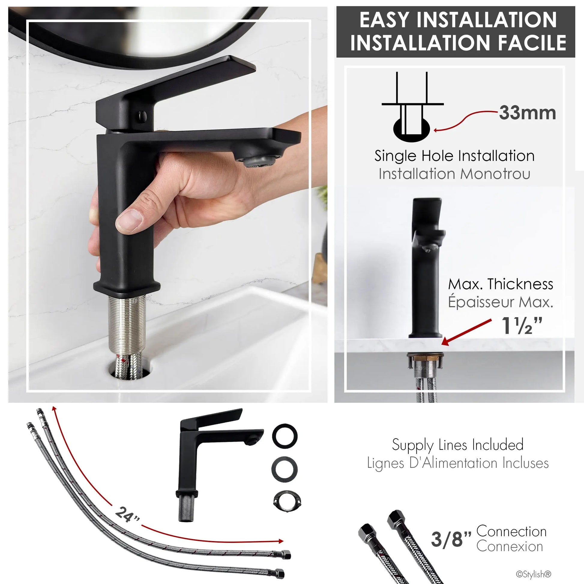 STYLISH Single Handle Bathroom Faucet for Single Hole Brass Basin Mixer Tap, Matte Black Finish  B-102N - Plumbing Market