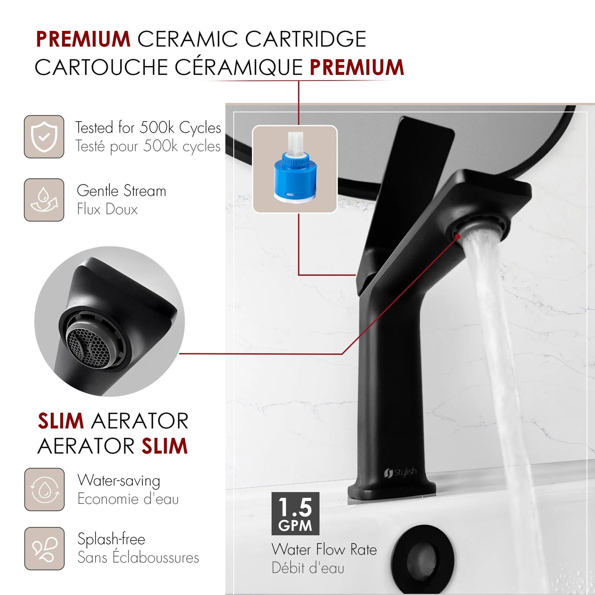 STYLISH Single Handle Bathroom Faucet for Single Hole Brass Basin Mixer Tap, Matte Black Finish  B-102N - Plumbing Market
