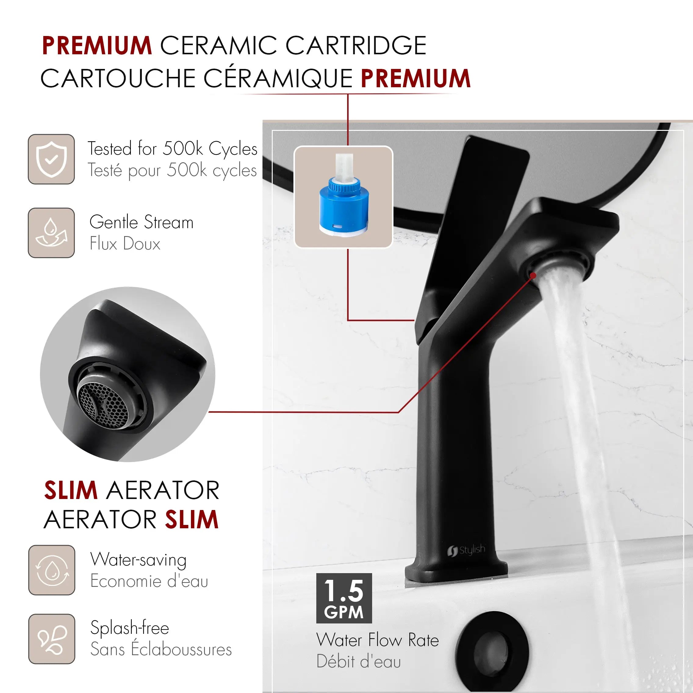 STYLISH Single Handle Bathroom Faucet for Single Hole Brass Basin Mixer Tap, Matte Black Finish  B-102N - Plumbing Market