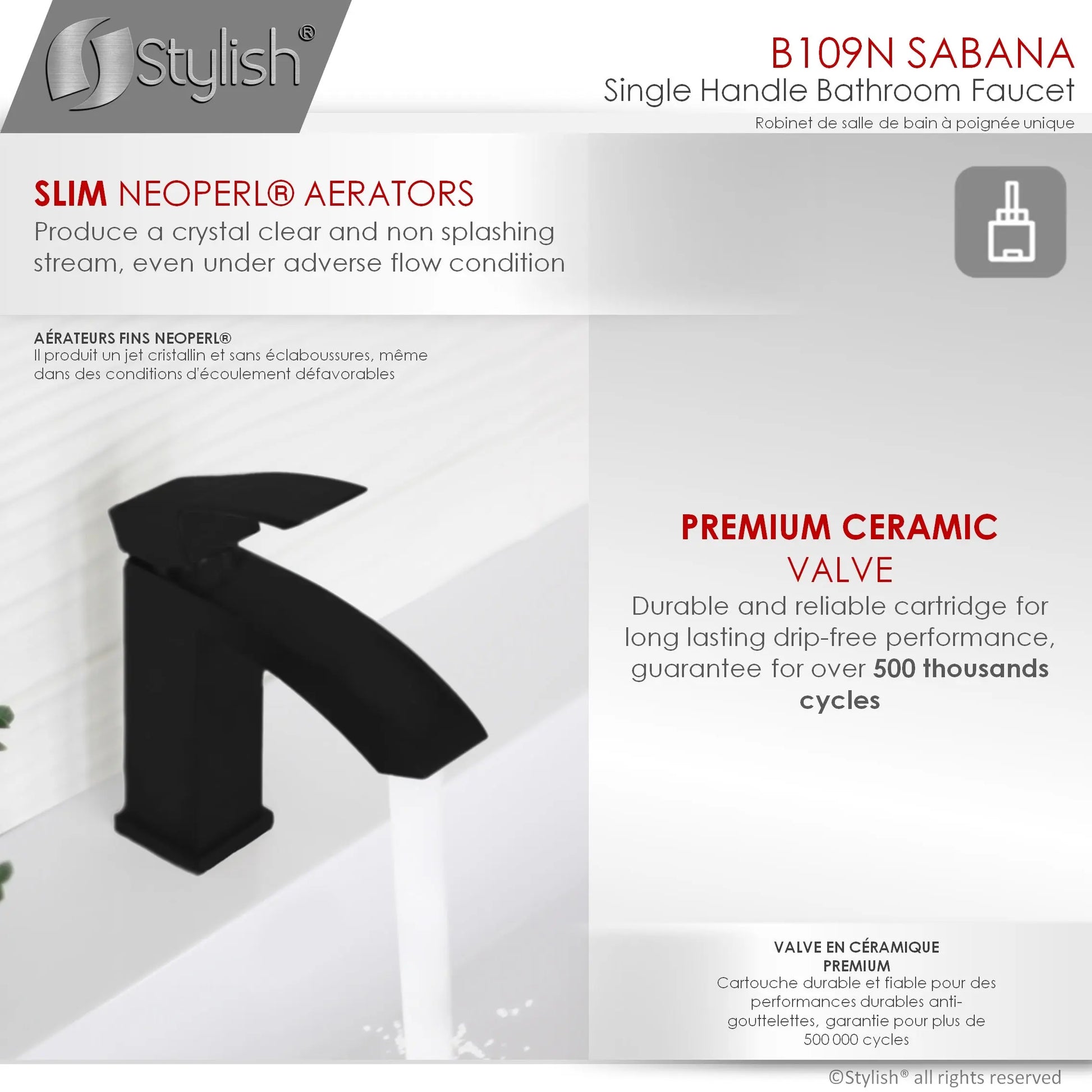 STYLISH Single Handle Bathroom Faucet for Single Hole Brass Basin Mixer Tap, Matte Black Finish B-109N - Plumbing Market