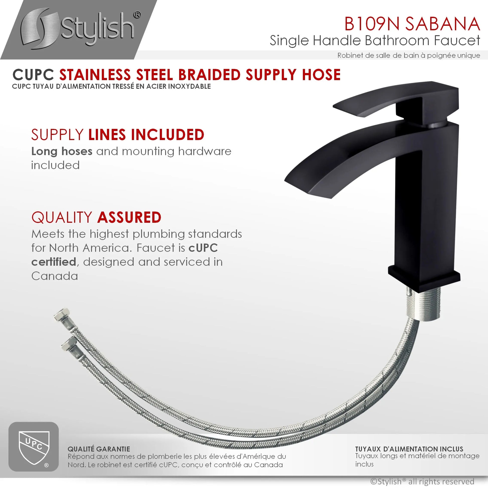 STYLISH Single Handle Bathroom Faucet for Single Hole Brass Basin Mixer Tap, Matte Black Finish B-109N - Plumbing Market