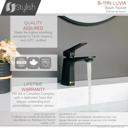 STYLISH Single Handle Bathroom Faucet for Single Hole Brass Basin Mixer Tap, Matte Black Finish B-111N - Plumbing Market