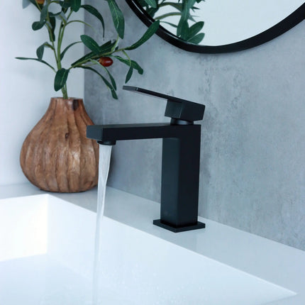 STYLISH Single Handle Bathroom Faucet for Single Hole Brass Basin Mixer Tap, Matte Black Finish B-112N - Plumbing Market