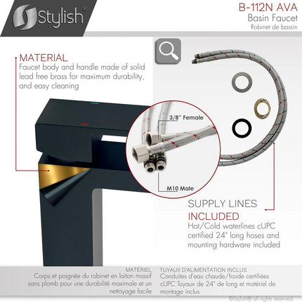 STYLISH Single Handle Bathroom Faucet for Single Hole Brass Basin Mixer Tap, Matte Black Finish B-112N - Plumbing Market