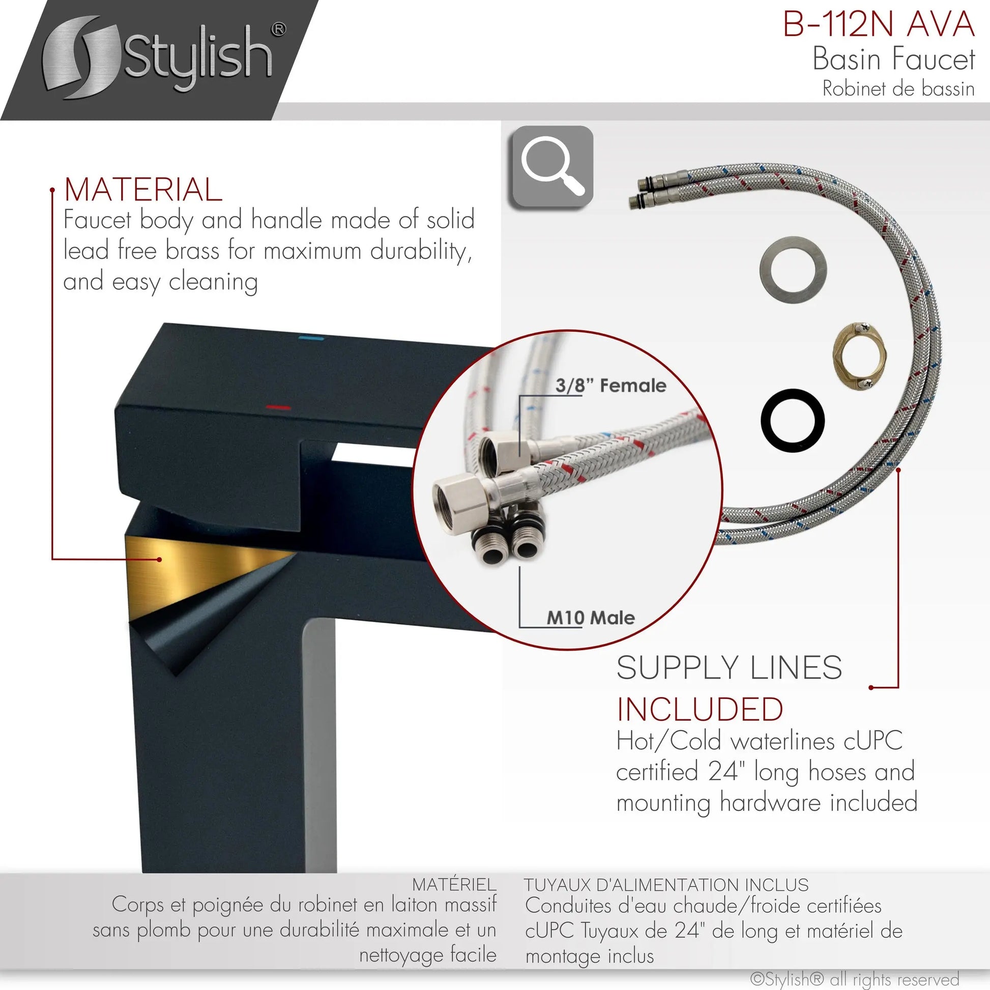 STYLISH Single Handle Bathroom Faucet for Single Hole Brass Basin Mixer Tap, Matte Black Finish B-112N - Plumbing Market