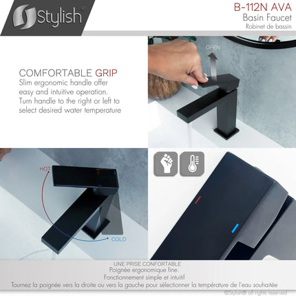 STYLISH Single Handle Bathroom Faucet for Single Hole Brass Basin Mixer Tap, Matte Black Finish B-112N - Plumbing Market