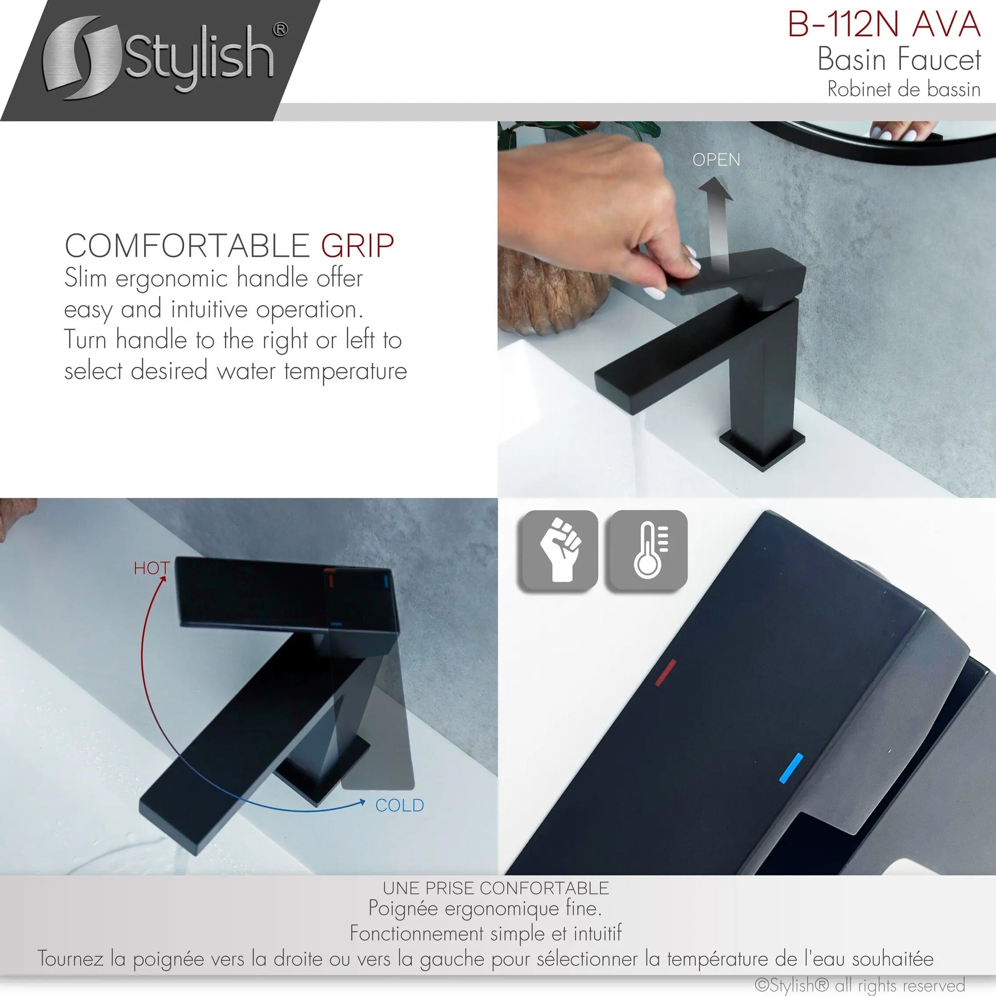 STYLISH Single Handle Bathroom Faucet for Single Hole Brass Basin Mixer Tap, Matte Black Finish B-112N - Plumbing Market