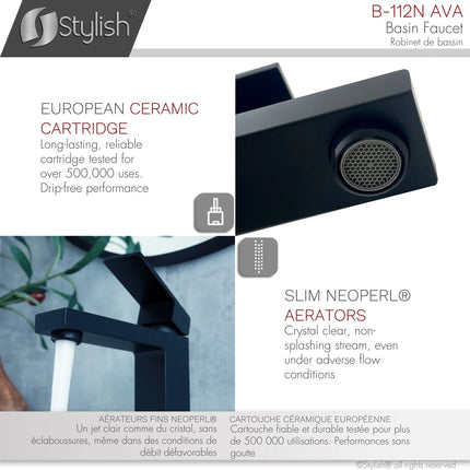 STYLISH Single Handle Bathroom Faucet for Single Hole Brass Basin Mixer Tap, Matte Black Finish B-112N - Plumbing Market