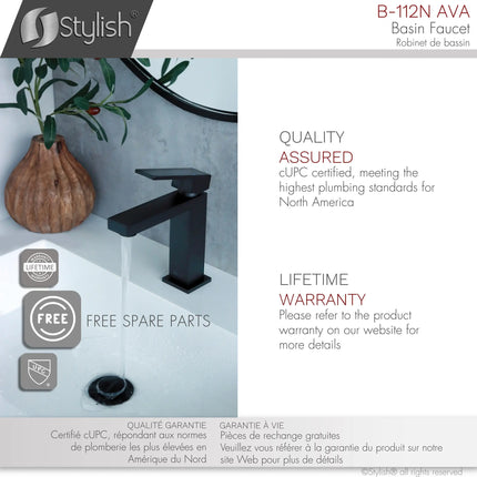 STYLISH Single Handle Bathroom Faucet for Single Hole Brass Basin Mixer Tap, Matte Black Finish B-112N - Plumbing Market