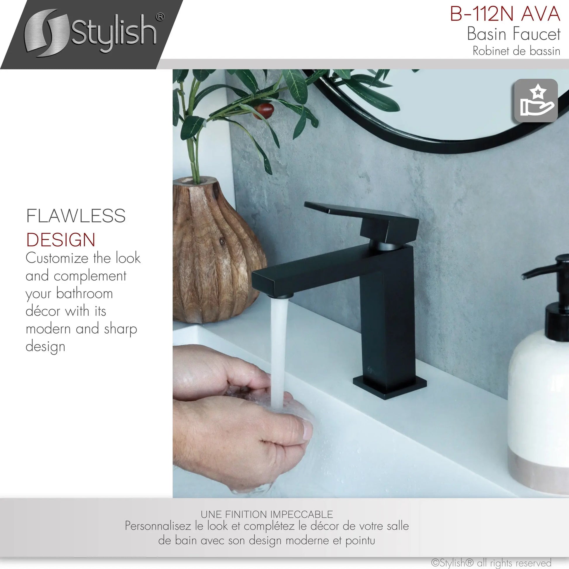 STYLISH Single Handle Bathroom Faucet for Single Hole Brass Basin Mixer Tap, Matte Black Finish B-112N - Plumbing Market