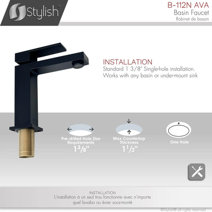 STYLISH Single Handle Bathroom Faucet for Single Hole Brass Basin Mixer Tap, Matte Black Finish B-112N - Plumbing Market