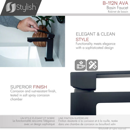 STYLISH Single Handle Bathroom Faucet for Single Hole Brass Basin Mixer Tap, Matte Black Finish B-112N - Plumbing Market