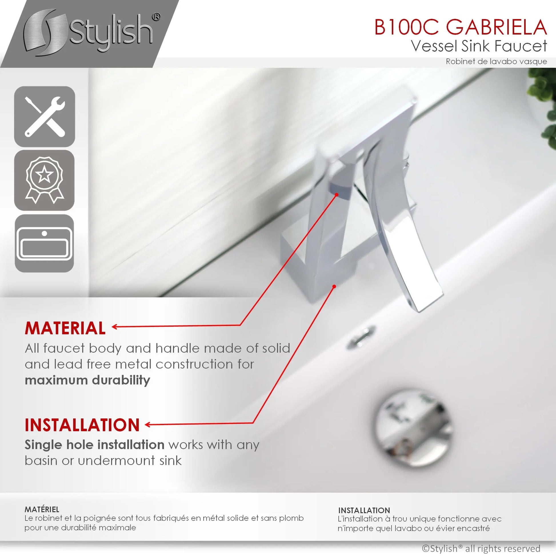 STYLISH Single Handle Bathroom Faucet for Single Hole Brass Basin Mixer Tap, Polished Chrome Finish  B-100C - Plumbing Market