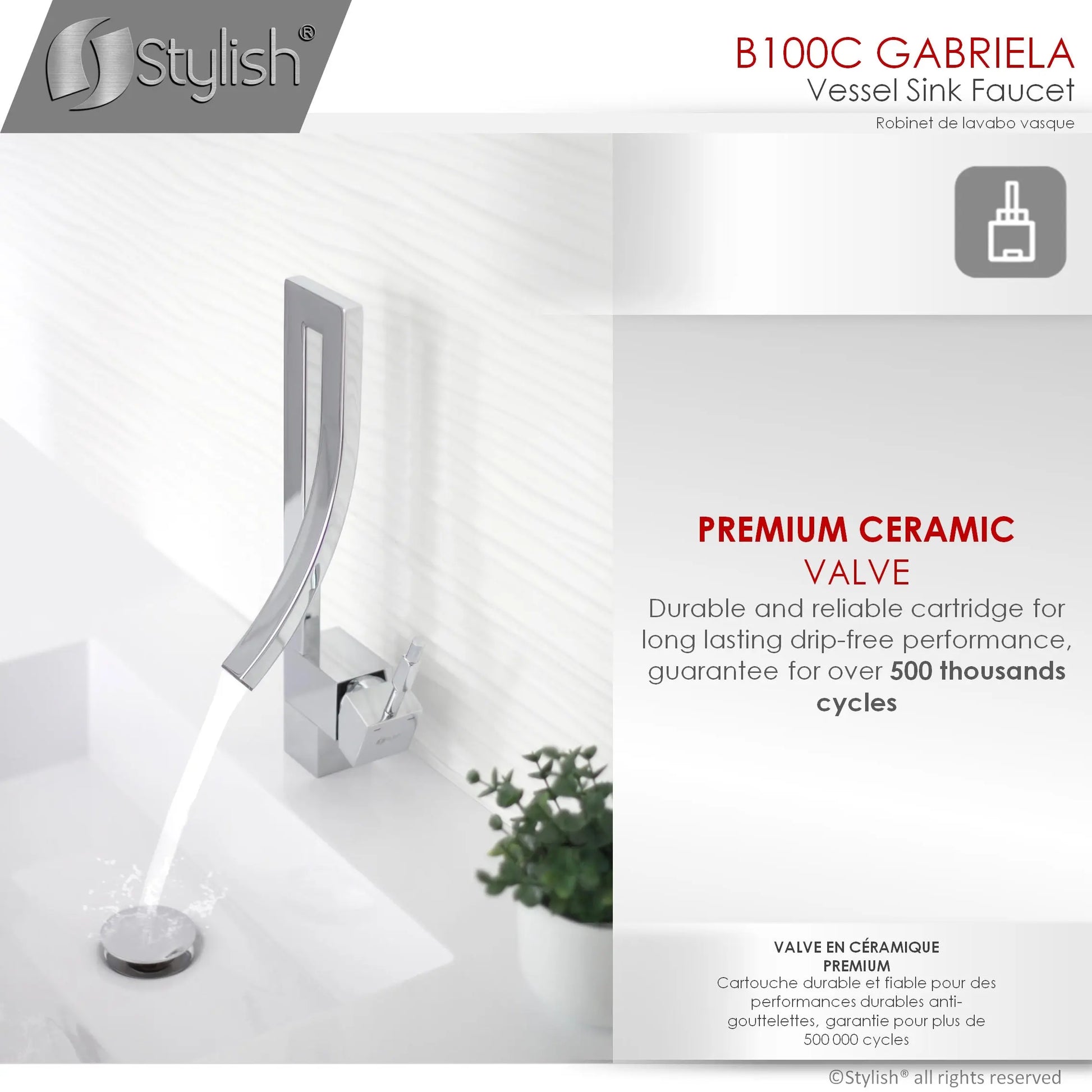 STYLISH Single Handle Bathroom Faucet for Single Hole Brass Basin Mixer Tap, Polished Chrome Finish  B-100C - Plumbing Market
