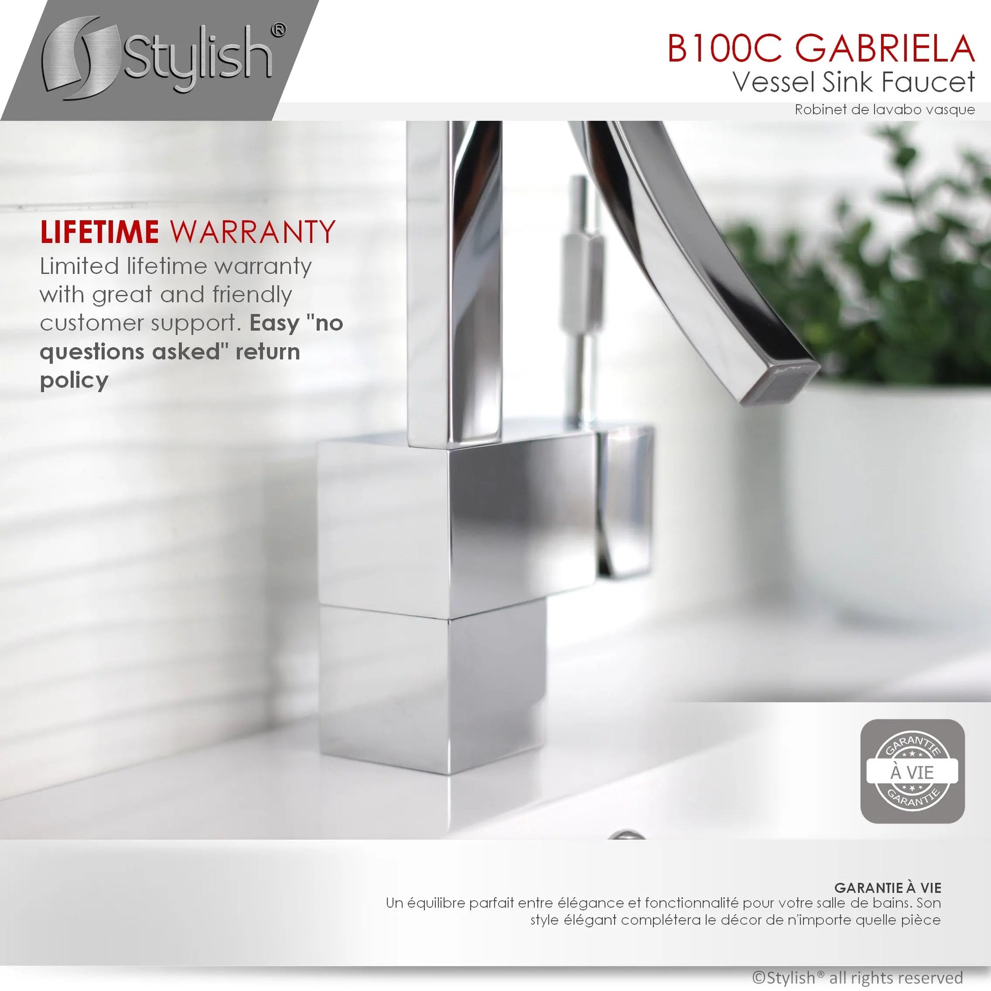 STYLISH Single Handle Bathroom Faucet for Single Hole Brass Basin Mixer Tap, Polished Chrome Finish  B-100C - Plumbing Market