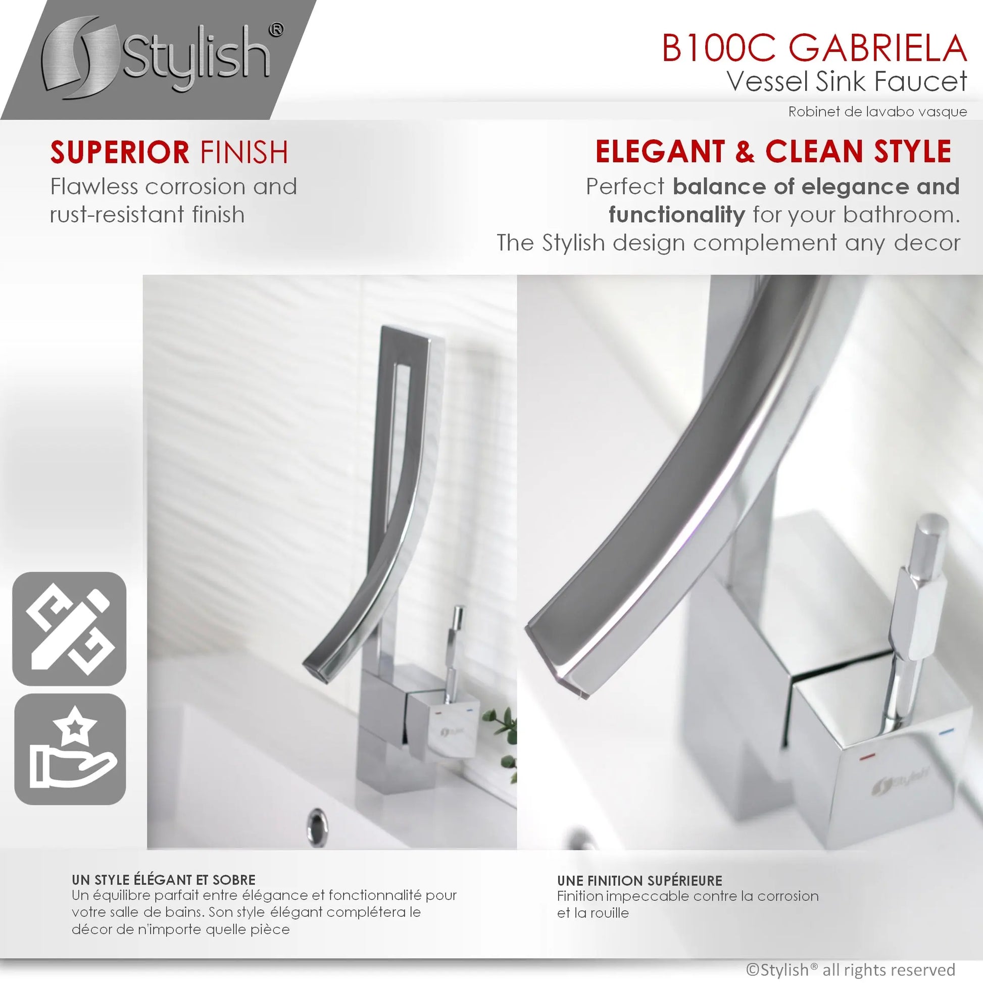 STYLISH Single Handle Bathroom Faucet for Single Hole Brass Basin Mixer Tap, Polished Chrome Finish  B-100C - Plumbing Market