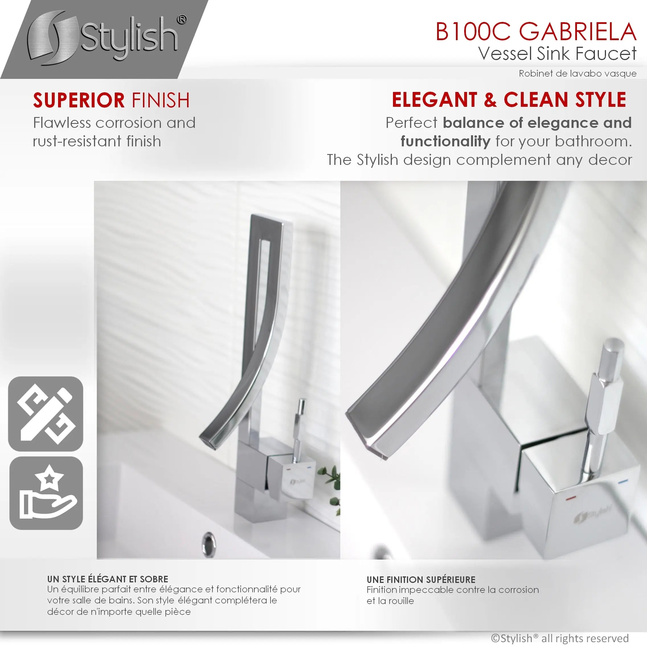 STYLISH Single Handle Bathroom Faucet for Single Hole Brass Basin Mixer Tap, Polished Chrome Finish  B-100C - Plumbing Market