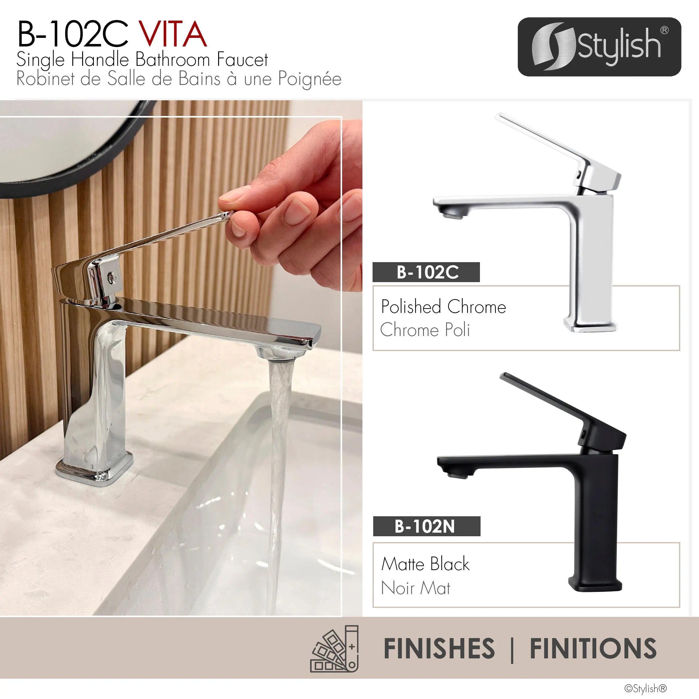 STYLISH Single Handle Bathroom Faucet for Single Hole Brass Basin Mixer Tap, Polished Chrome Finish  B-102C - Plumbing Market
