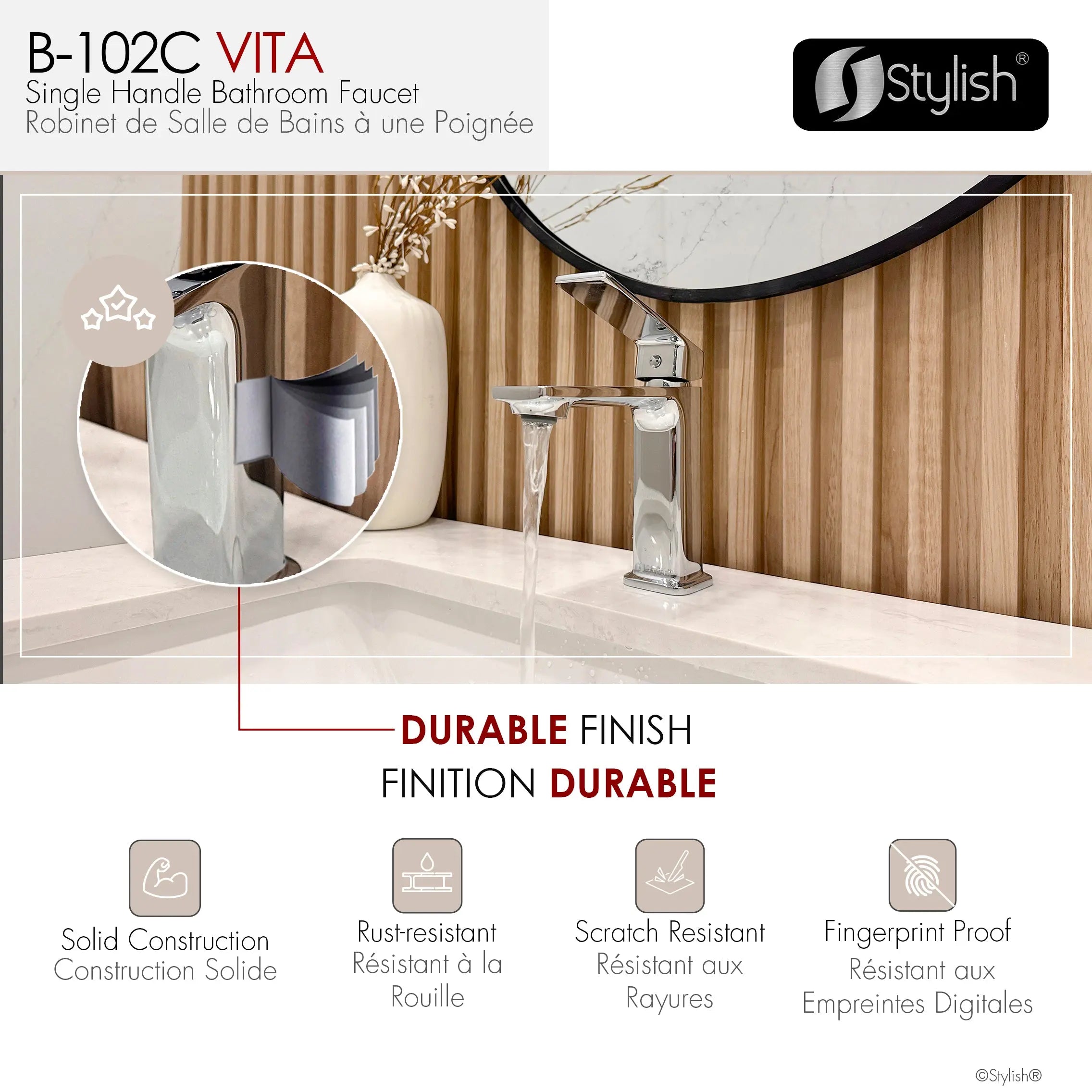 STYLISH Single Handle Bathroom Faucet for Single Hole Brass Basin Mixer Tap, Polished Chrome Finish  B-102C - Plumbing Market