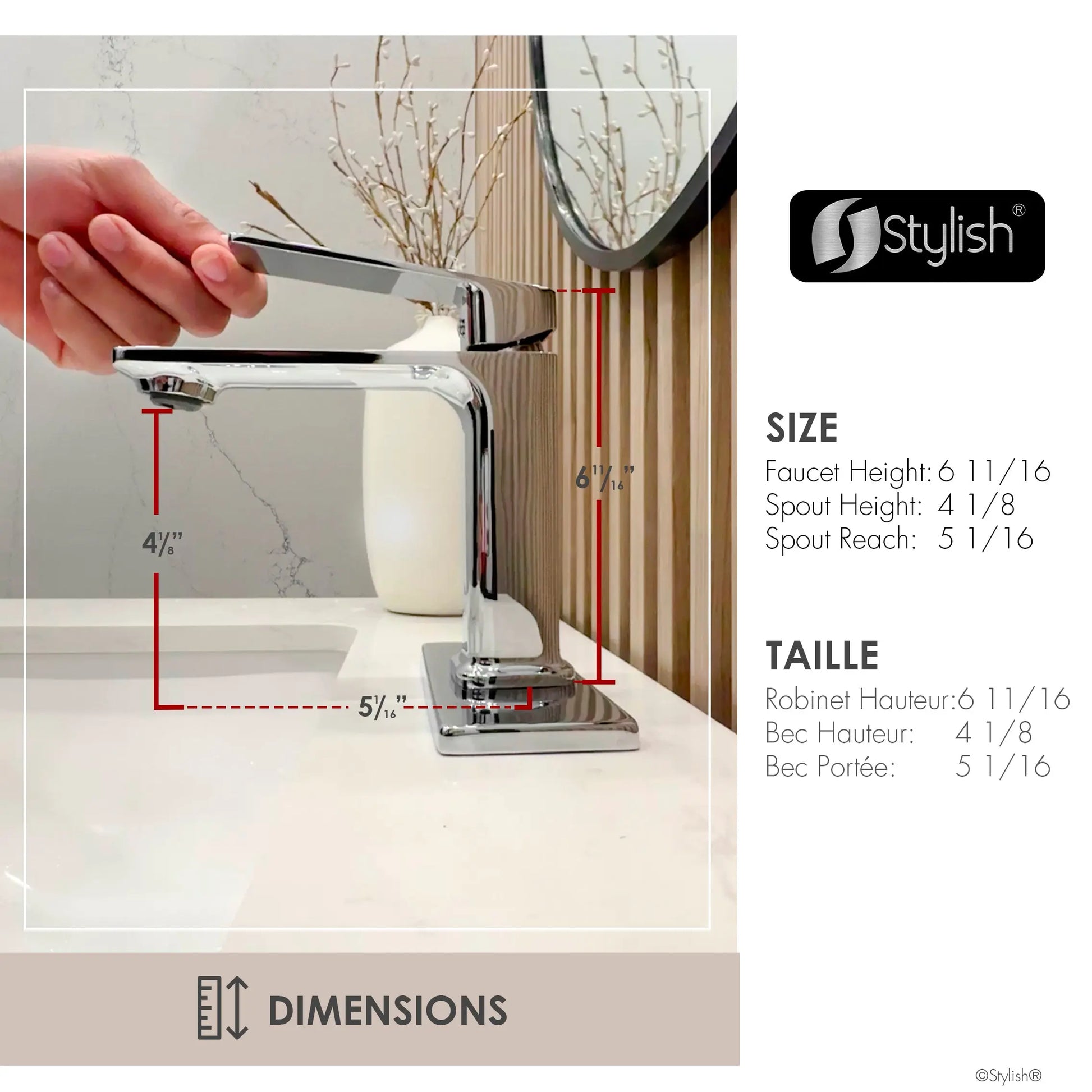 STYLISH Single Handle Bathroom Faucet for Single Hole Brass Basin Mixer Tap, Polished Chrome Finish  B-102C - Plumbing Market