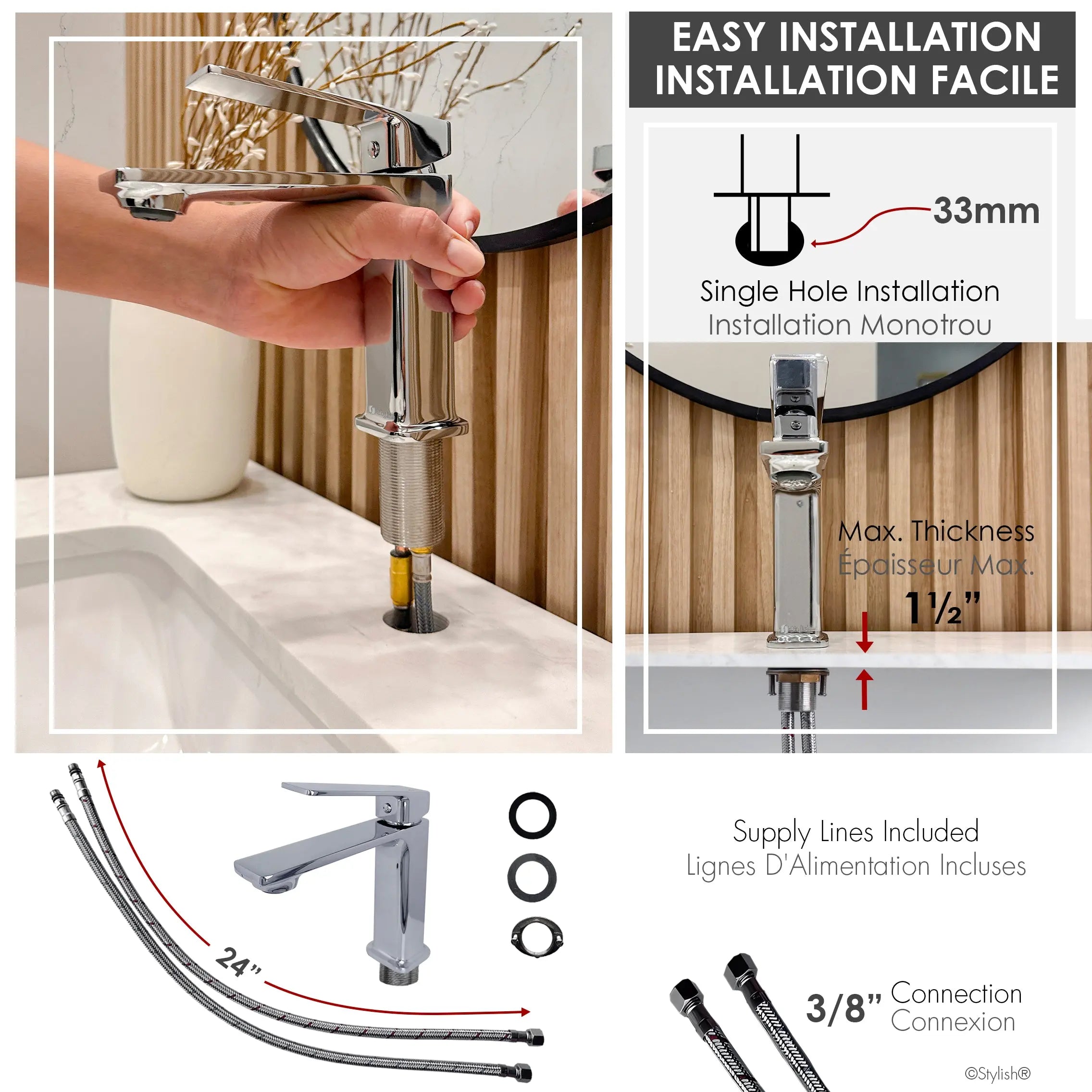 STYLISH Single Handle Bathroom Faucet for Single Hole Brass Basin Mixer Tap, Polished Chrome Finish  B-102C - Plumbing Market