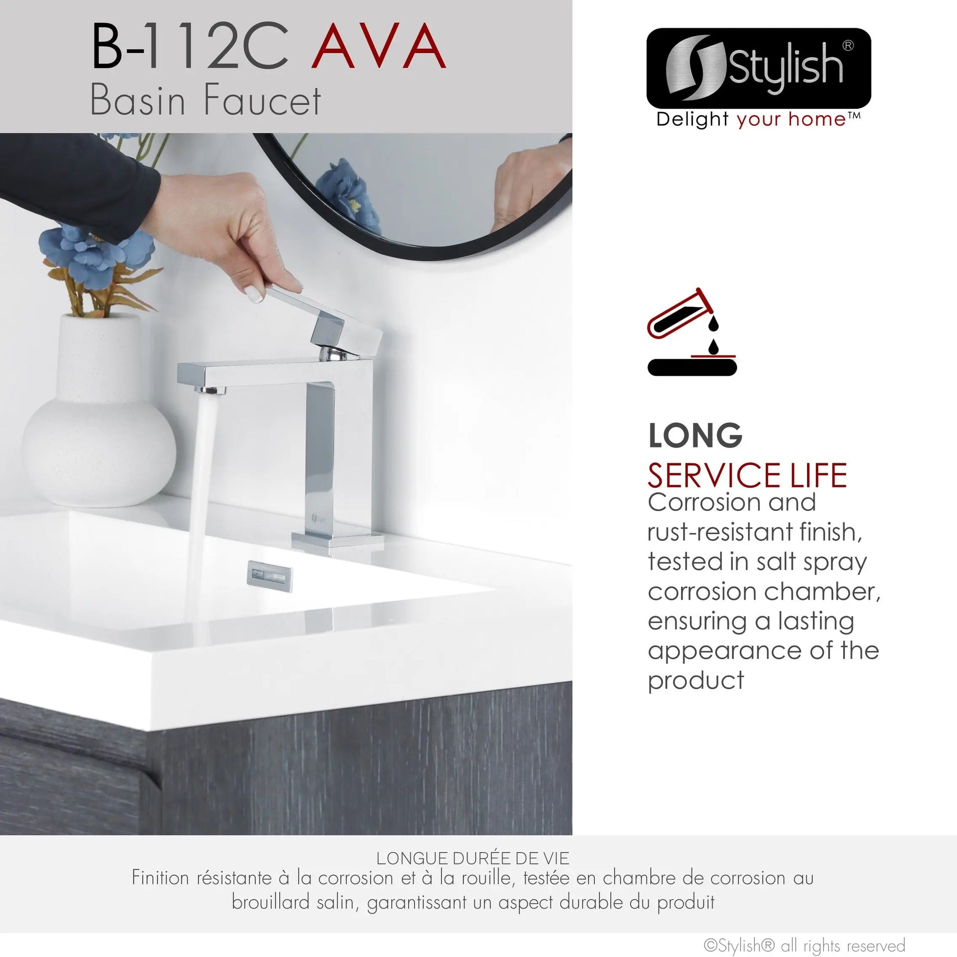 STYLISH Single Handle Bathroom Faucet for Single Hole Brass Basin Mixer Tap, Polished Chrome Finish B-112C - Plumbing Market