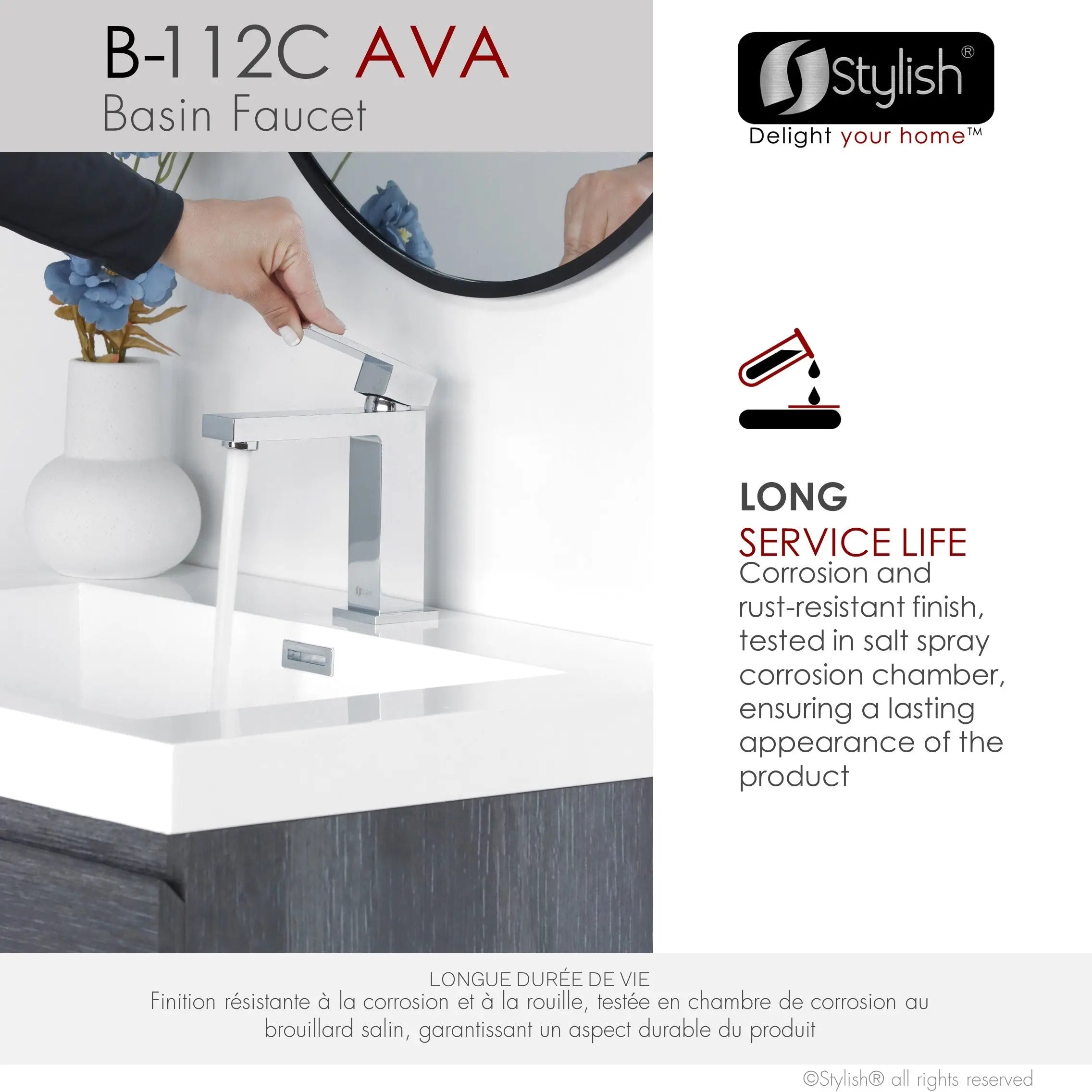 STYLISH Single Handle Bathroom Faucet for Single Hole Brass Basin Mixer Tap, Polished Chrome Finish B-112C - Plumbing Market
