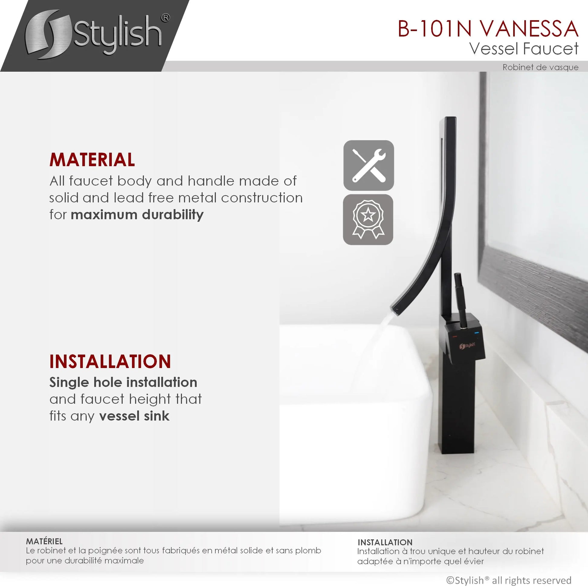 STYLISH Single Handle Bathroom Faucet for Single Hole Brass Vessel Mixer Tap, Matte Black Finish  B-101N - Plumbing Market