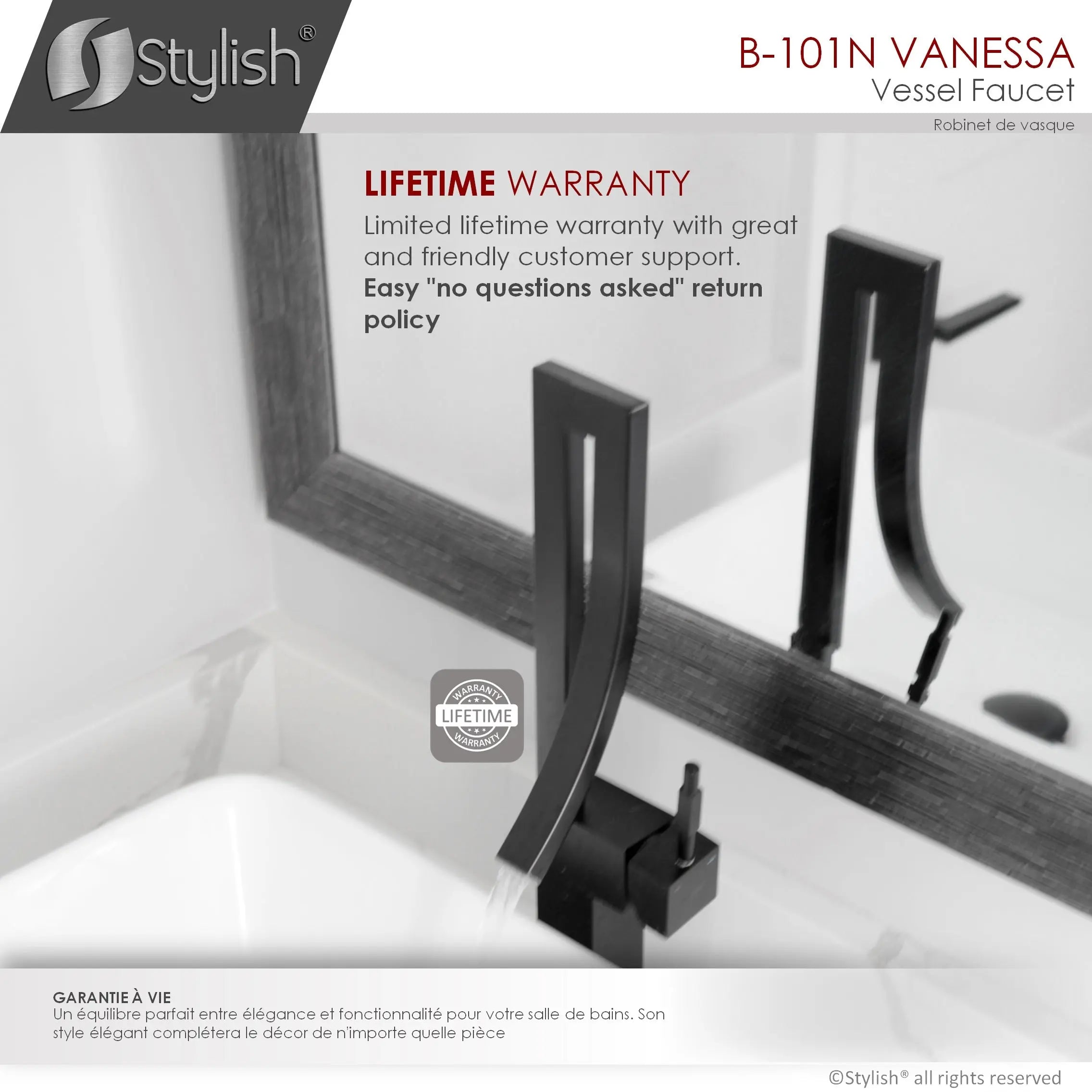 STYLISH Single Handle Bathroom Faucet for Single Hole Brass Vessel Mixer Tap, Matte Black Finish  B-101N - Plumbing Market