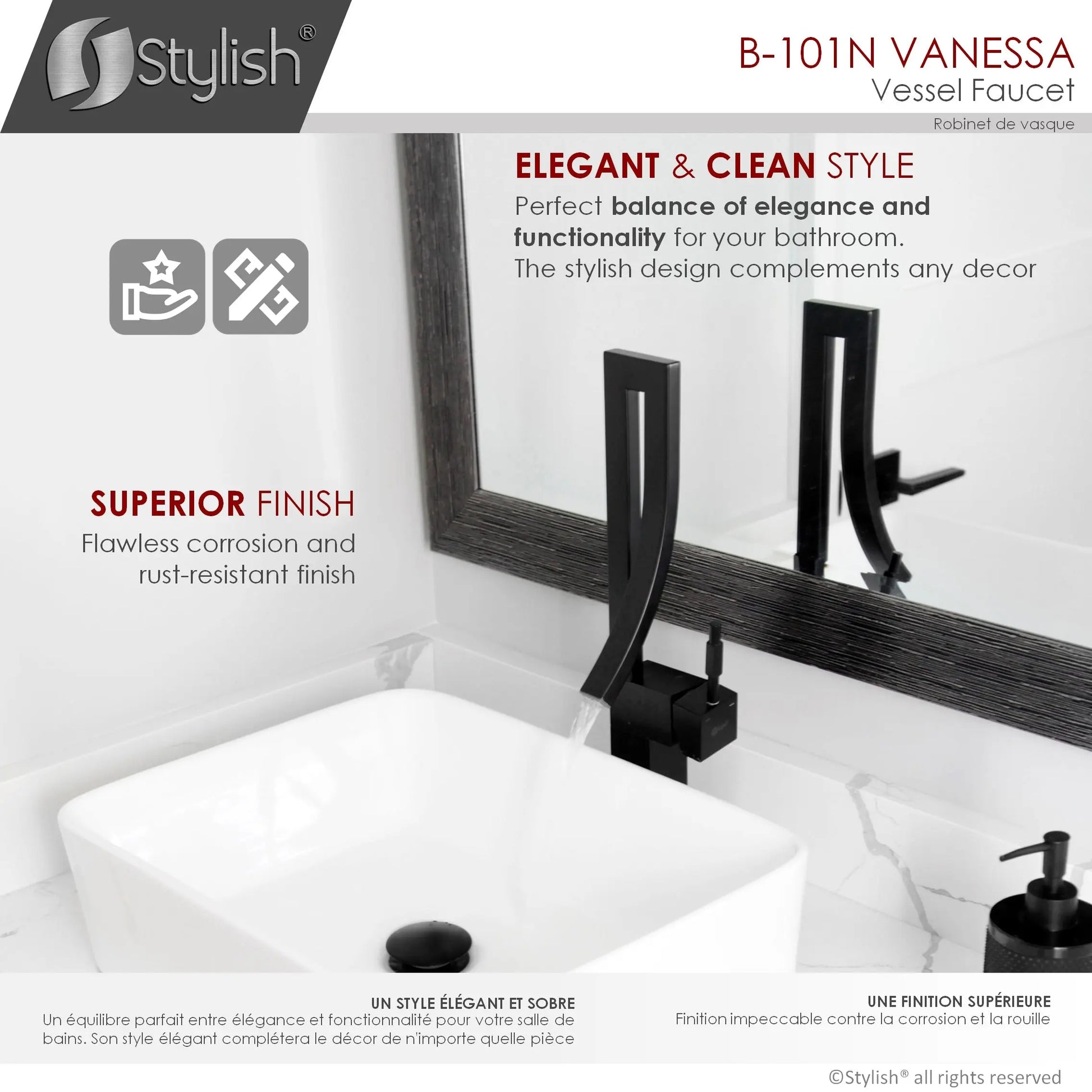 STYLISH Single Handle Bathroom Faucet for Single Hole Brass Vessel Mixer Tap, Matte Black Finish  B-101N - Plumbing Market