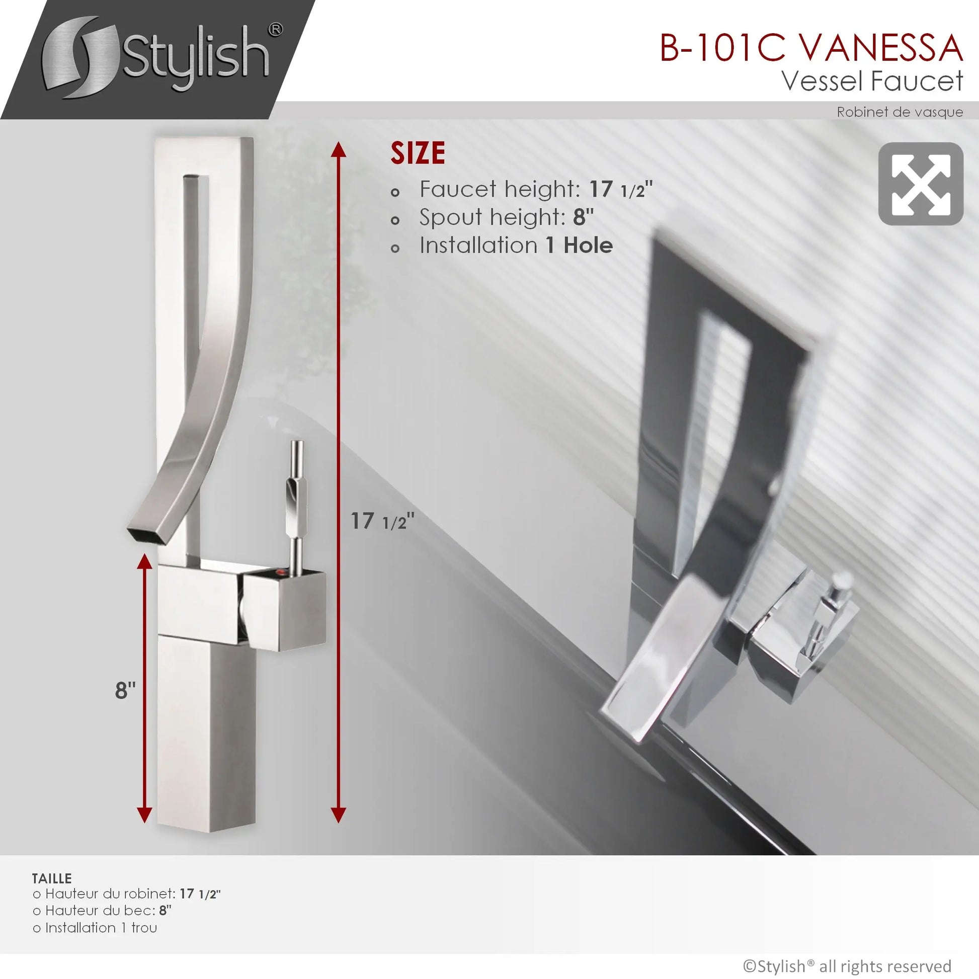 STYLISH Single Handle Bathroom Faucet for Single Hole Brass Vessel Mixer Tap, Polished Chrome Finish  B-101C - Plumbing Market