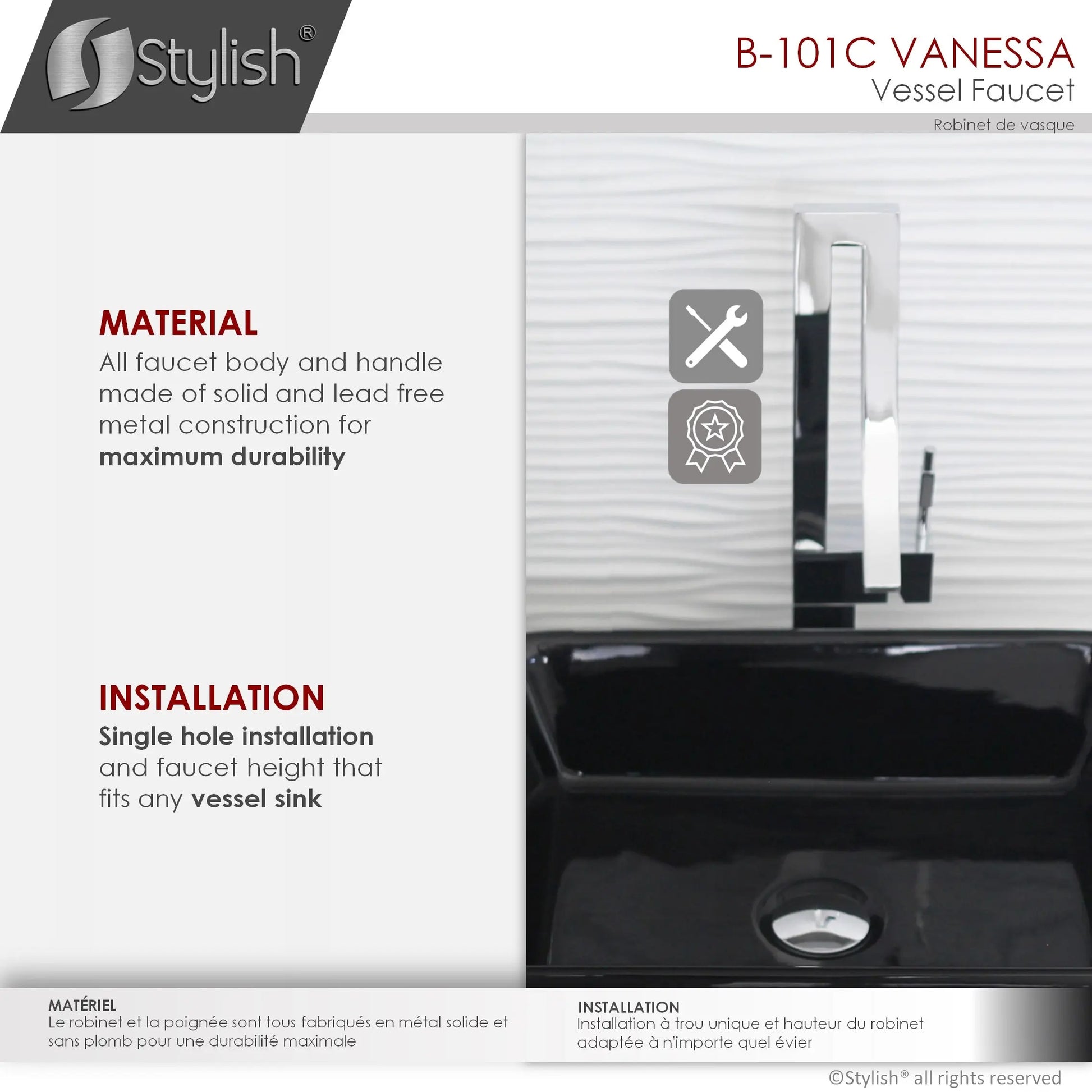 STYLISH Single Handle Bathroom Faucet for Single Hole Brass Vessel Mixer Tap, Polished Chrome Finish  B-101C - Plumbing Market