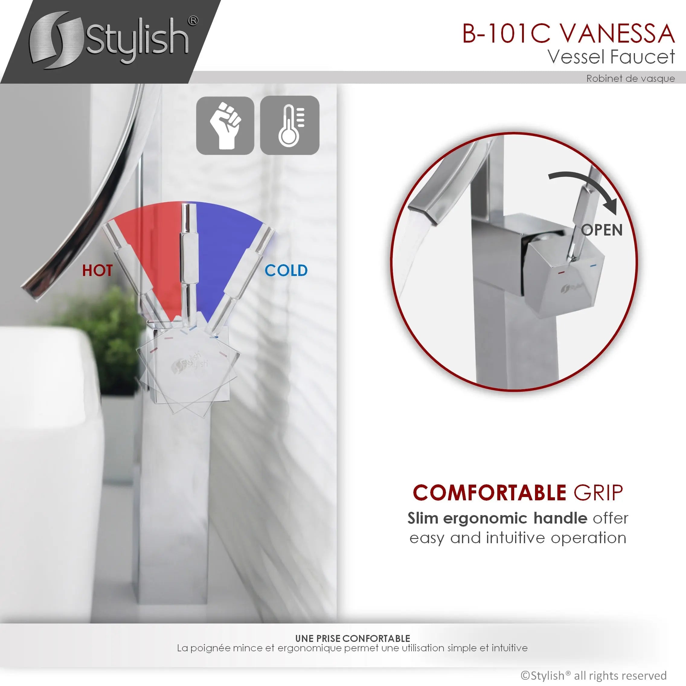 STYLISH Single Handle Bathroom Faucet for Single Hole Brass Vessel Mixer Tap, Polished Chrome Finish  B-101C - Plumbing Market