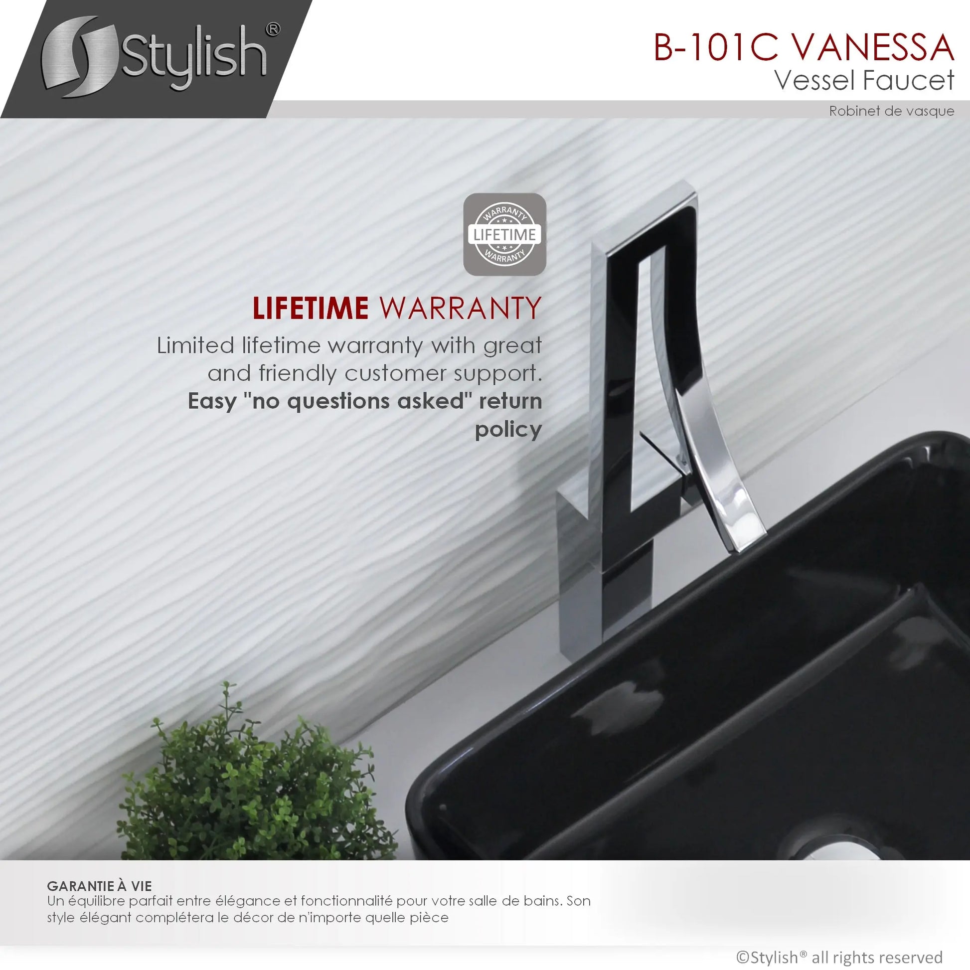STYLISH Single Handle Bathroom Faucet for Single Hole Brass Vessel Mixer Tap, Polished Chrome Finish  B-101C - Plumbing Market