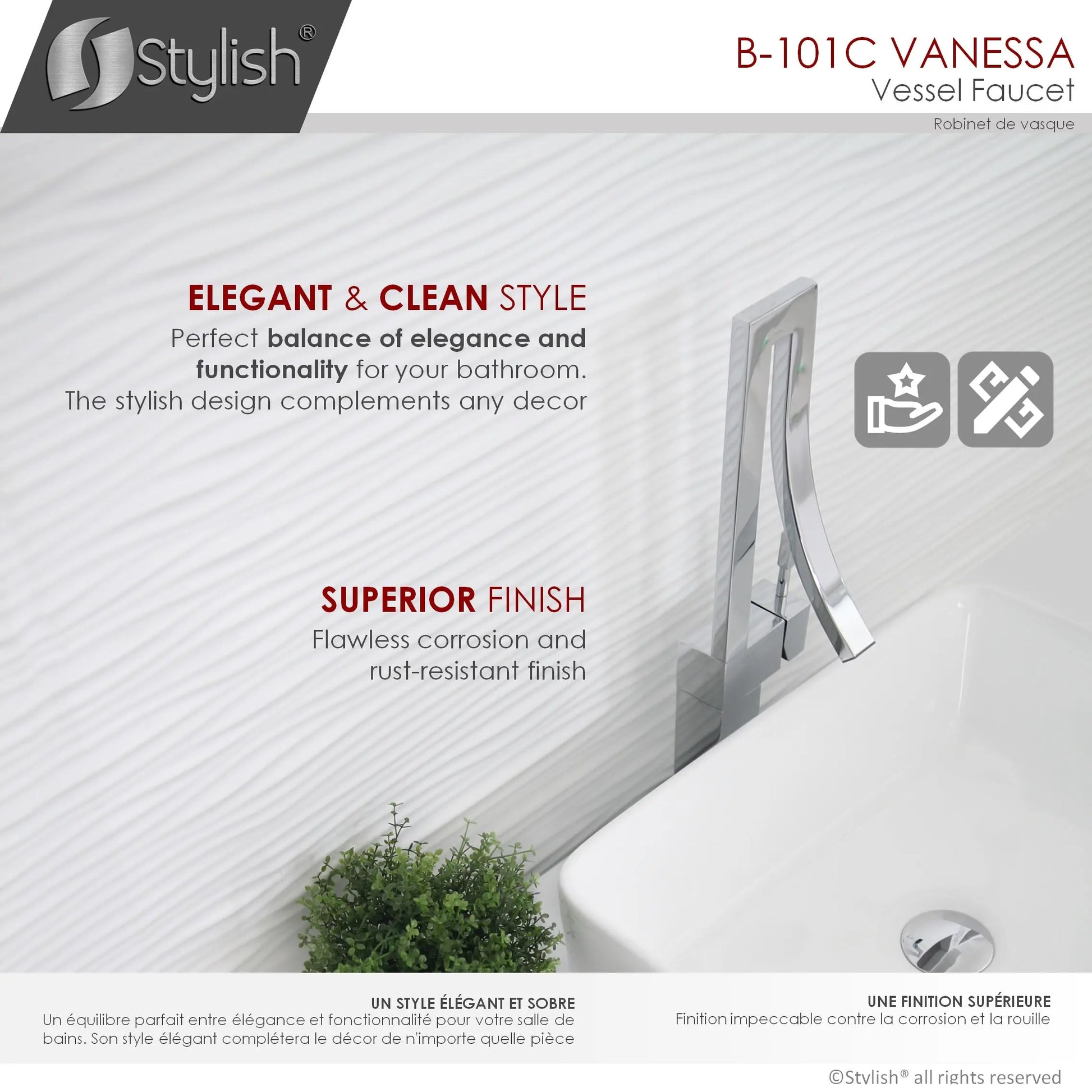STYLISH Single Handle Bathroom Faucet for Single Hole Brass Vessel Mixer Tap, Polished Chrome Finish  B-101C - Plumbing Market