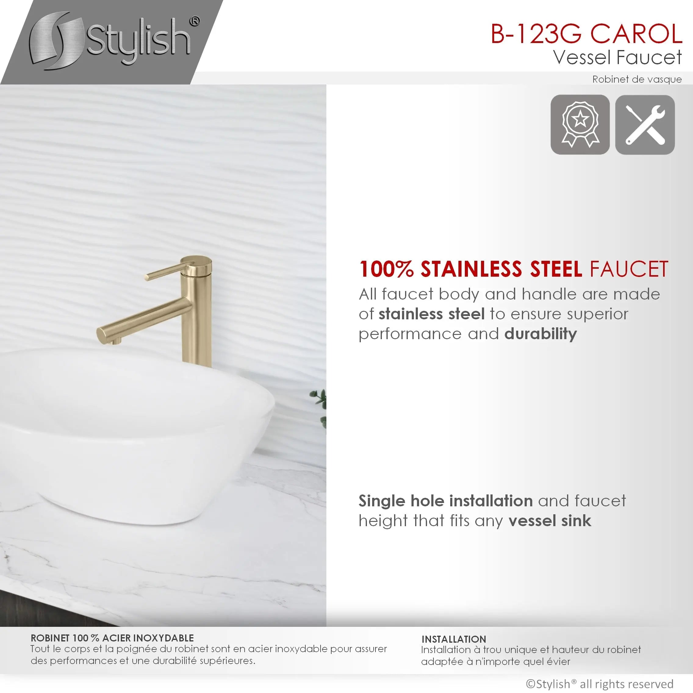 STYLISH Single Handle Bathroom Vessel Sink Faucet B-123G - Plumbing Market