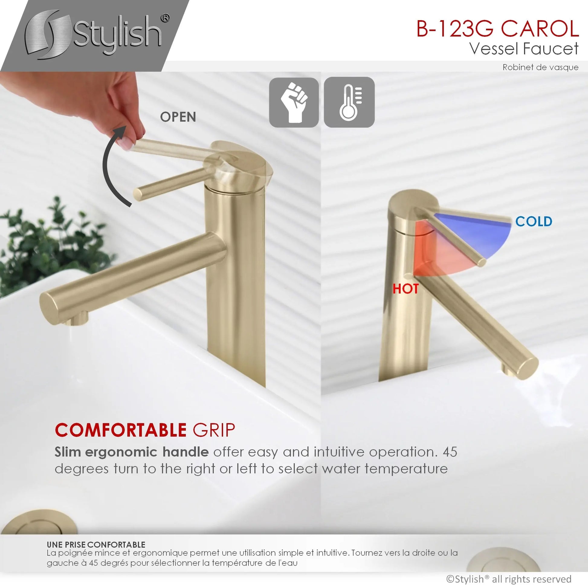 STYLISH Single Handle Bathroom Vessel Sink Faucet B-123G - Plumbing Market