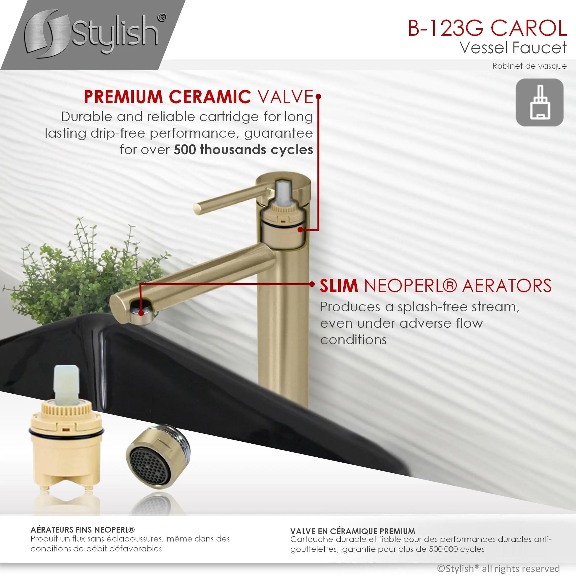 STYLISH Single Handle Bathroom Vessel Sink Faucet B-123G - Plumbing Market