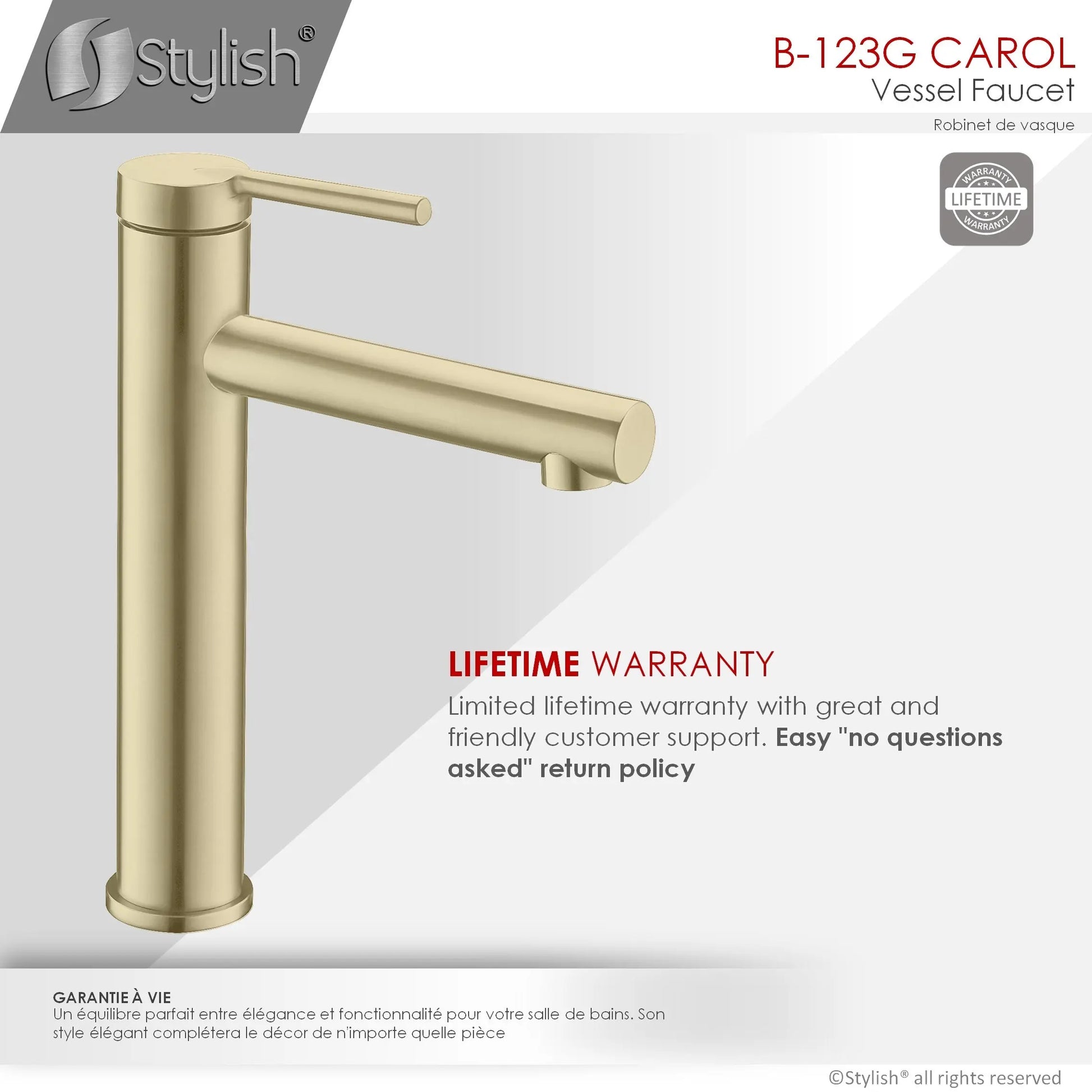 STYLISH Single Handle Bathroom Vessel Sink Faucet B-123G - Plumbing Market