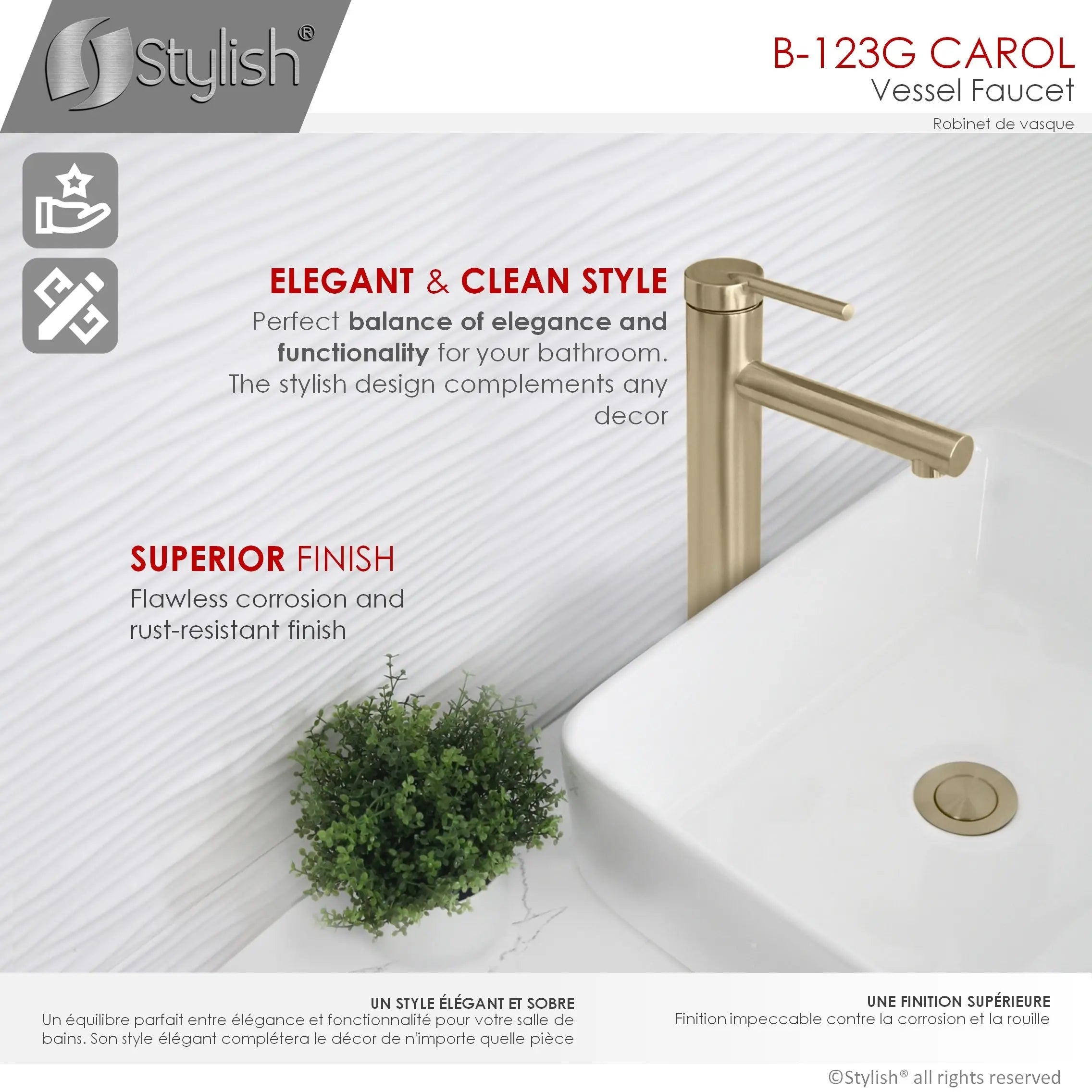 STYLISH Single Handle Bathroom Vessel Sink Faucet B-123G - Plumbing Market