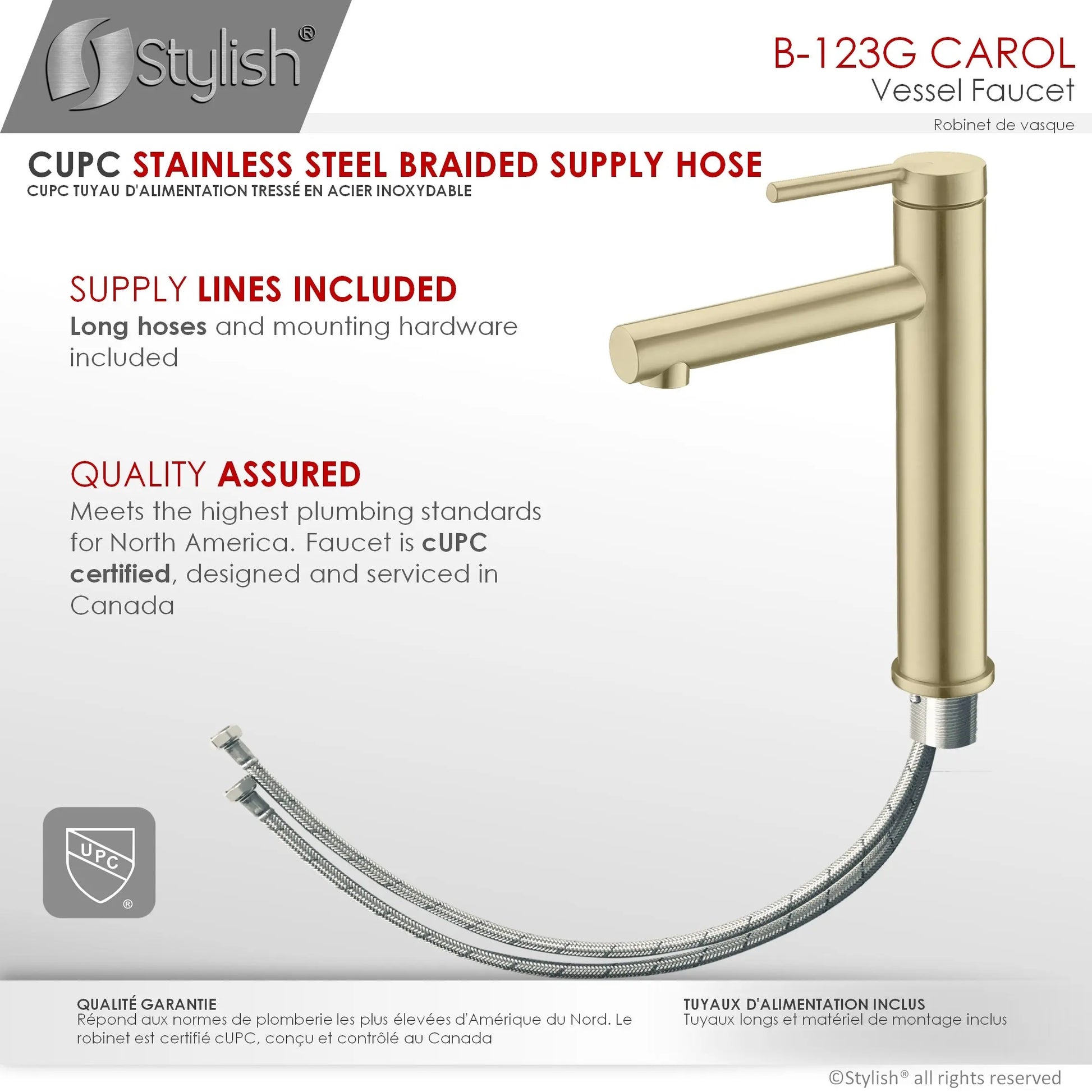 STYLISH Single Handle Bathroom Vessel Sink Faucet B-123G - Plumbing Market