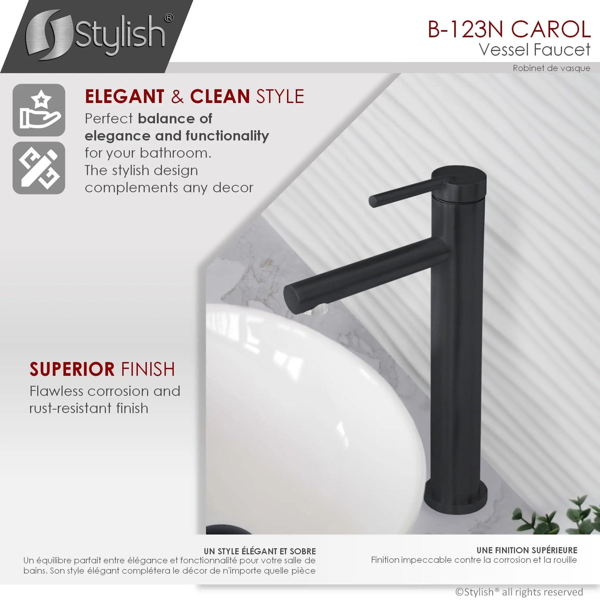 STYLISH Single Handle Bathroom Vessel Sink Faucet B-123N - Plumbing Market