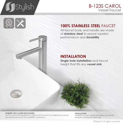 STYLISH Single Handle Bathroom Vessel Sink Faucet, Brushed Stainless Steel Finish B-123S - Plumbing Market