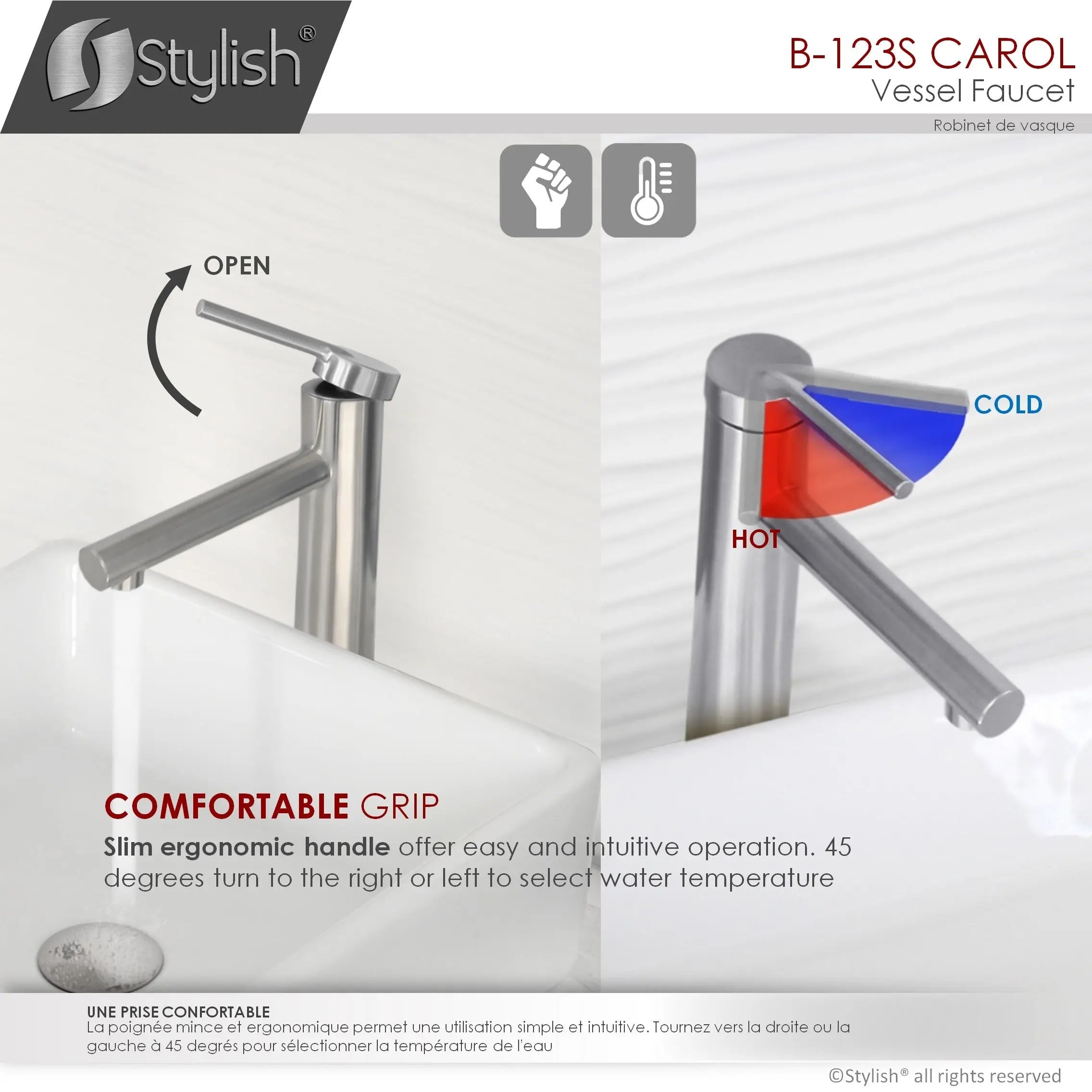 STYLISH Single Handle Bathroom Vessel Sink Faucet, Brushed Stainless Steel Finish B-123S - Plumbing Market